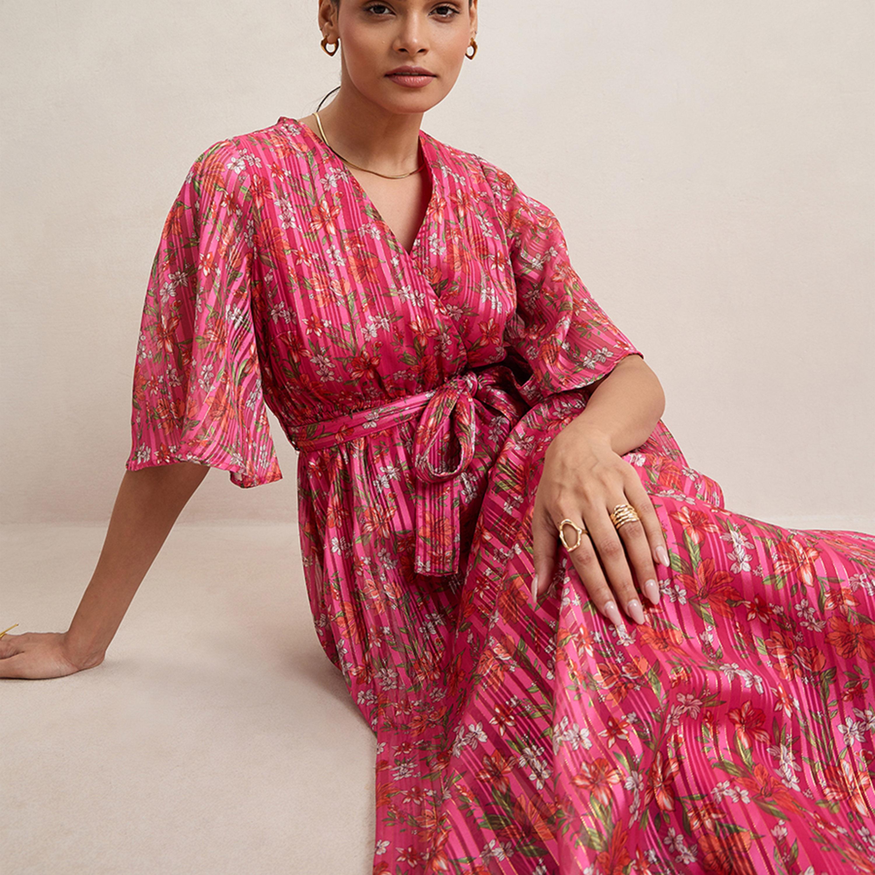 فيميلا × ستايلي - فستان ماكسي ملفوف بطبعات الأزهار مع رباط على الخصر-women-clothing-dresses-image-6