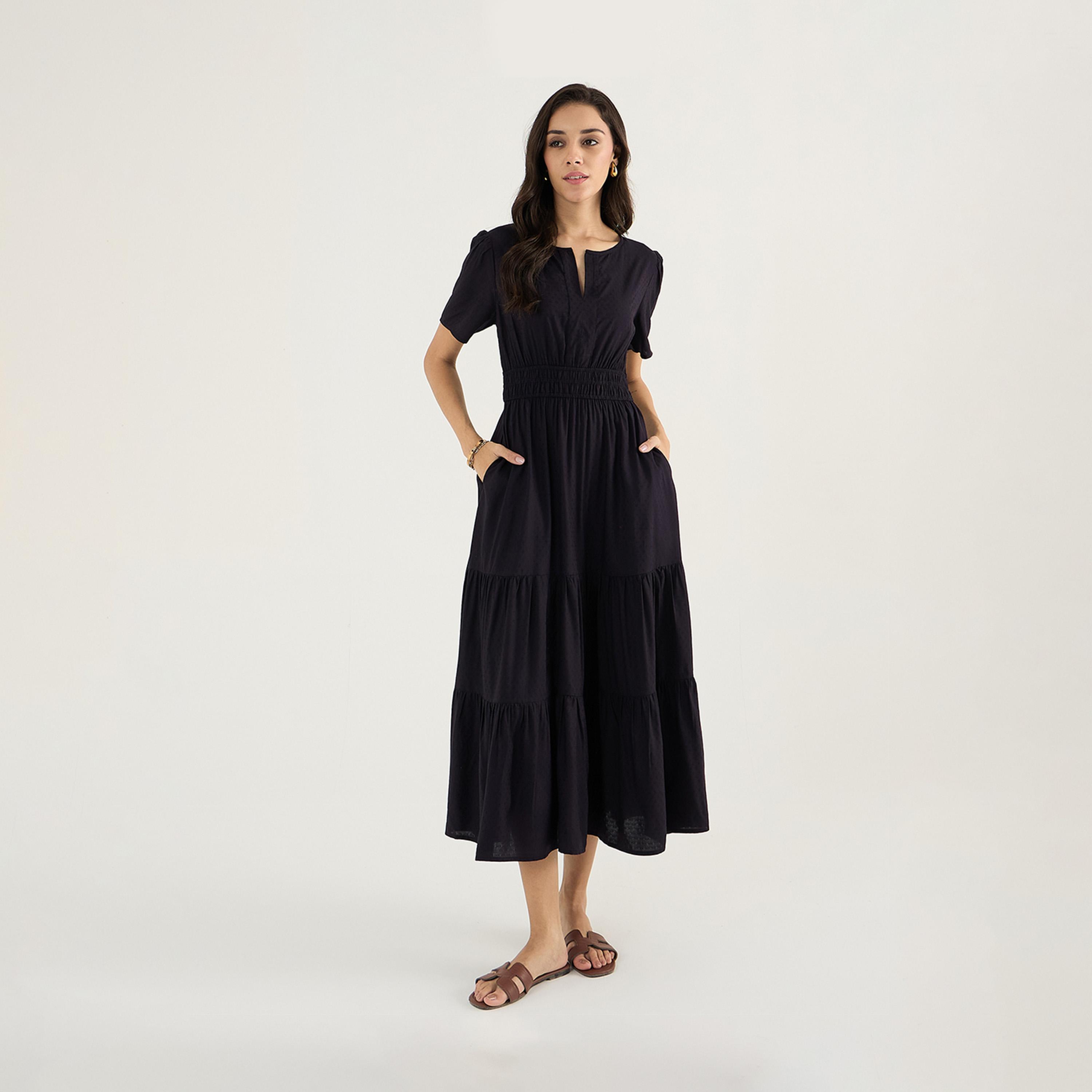 فيميلا × ستايلي - فستان ماكسي سادة بفتحة رقبة واسعة-women-clothing-dresses-image-1