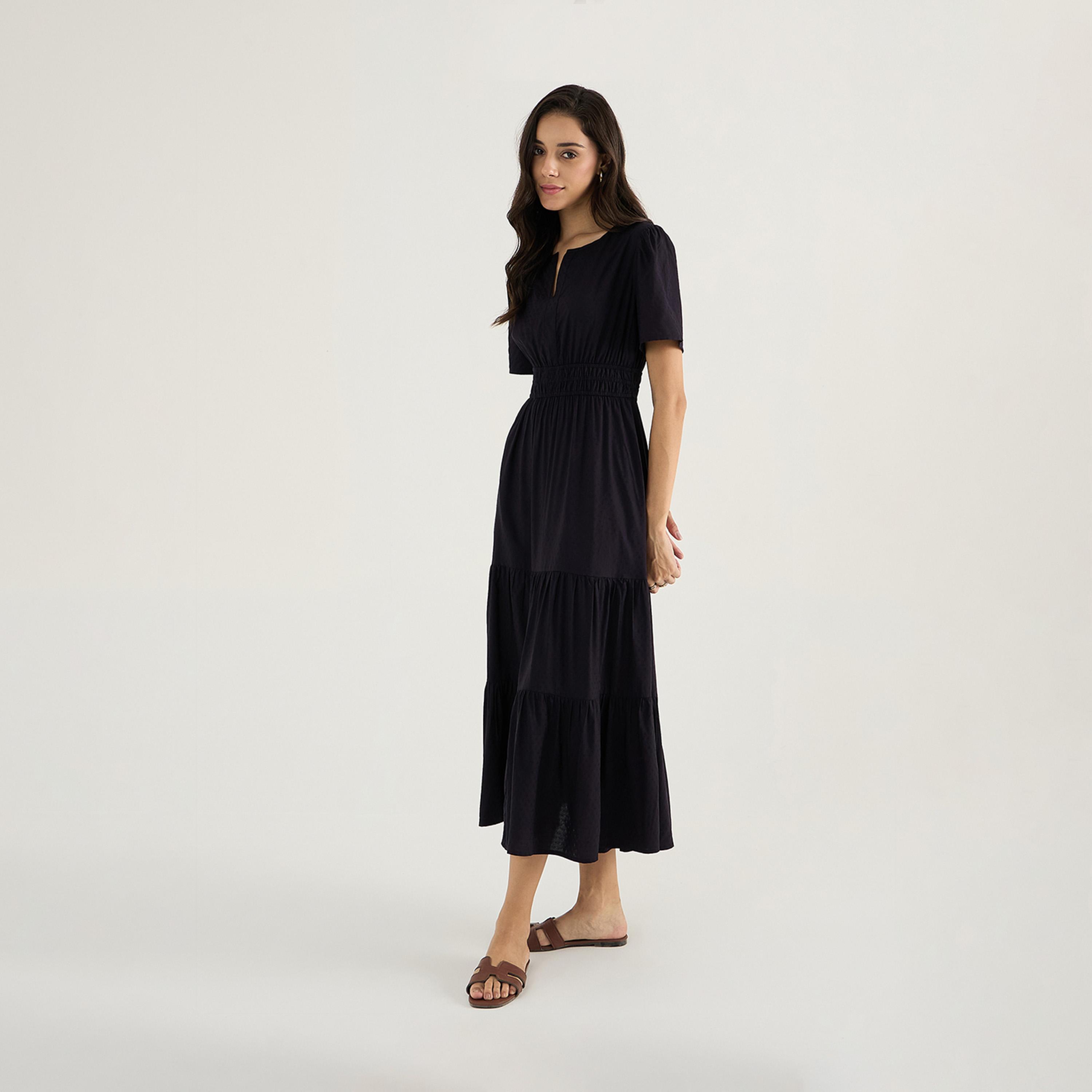 فيميلا × ستايلي - فستان ماكسي سادة بفتحة رقبة واسعة-women-clothing-dresses-image-3