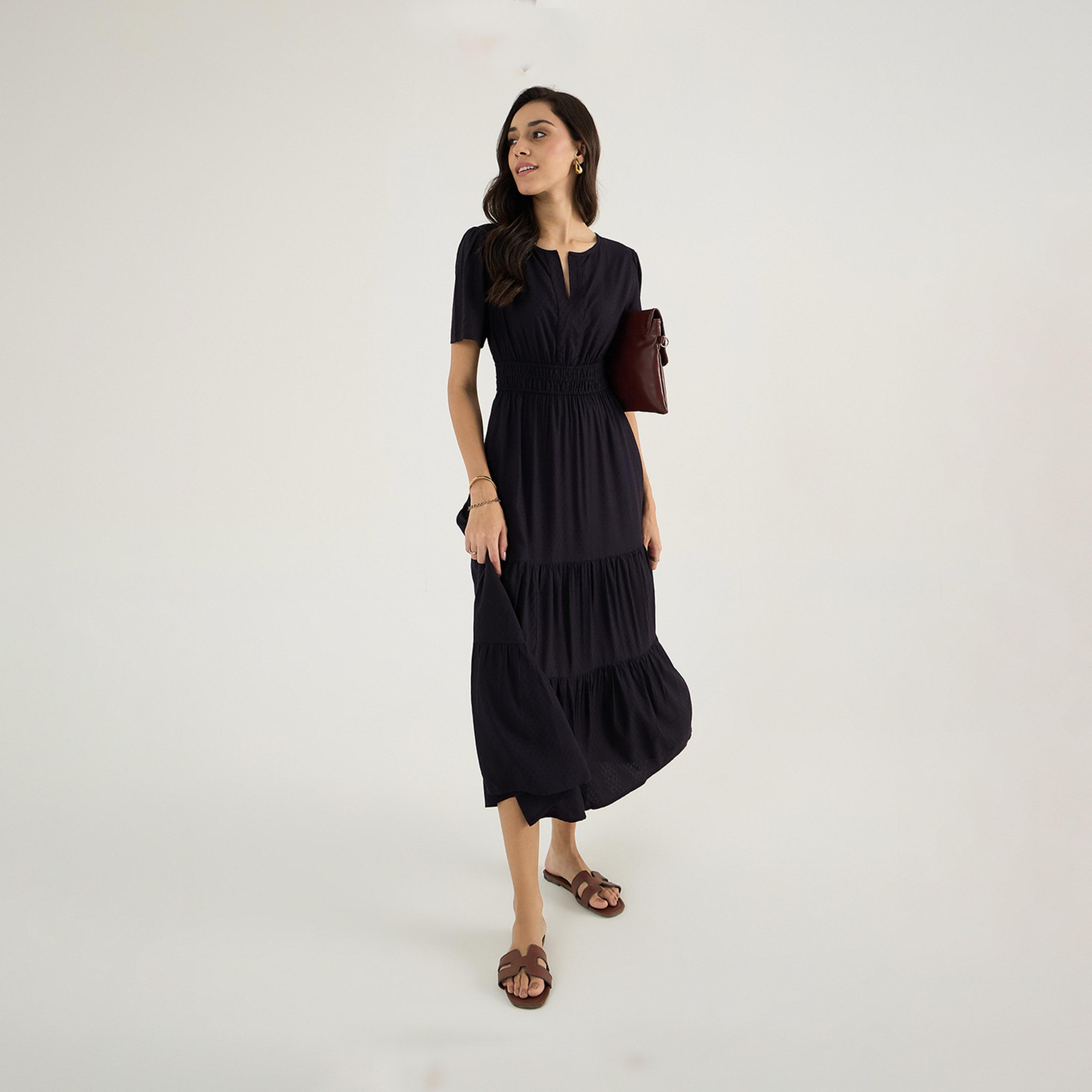 فيميلا × ستايلي - فستان ماكسي سادة بفتحة رقبة واسعة-women-clothing-dresses-image-6