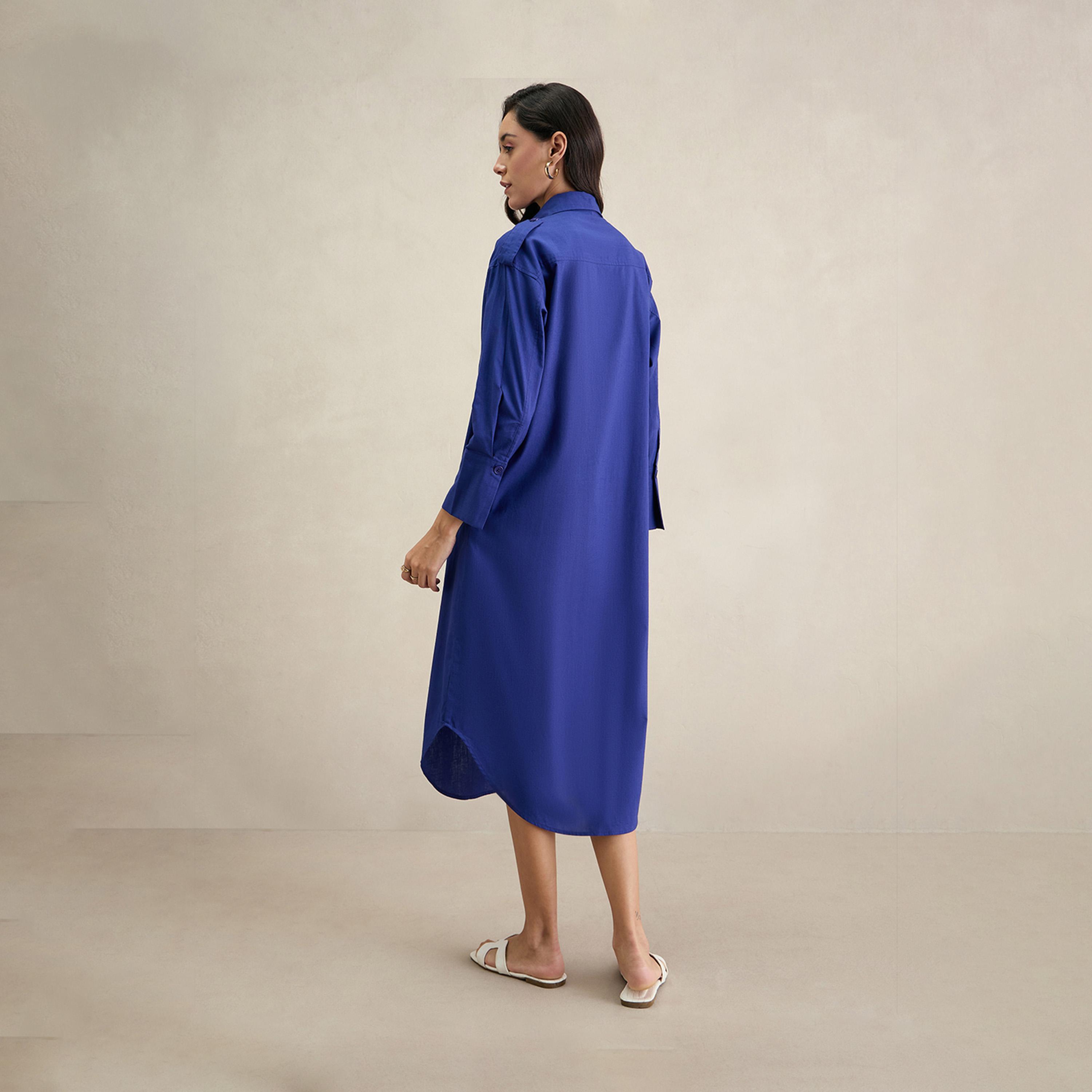 فيميلا × ستايلي - فستان قميص متوسط الطول من القطن بياقة-women-clothing-dresses-image-2