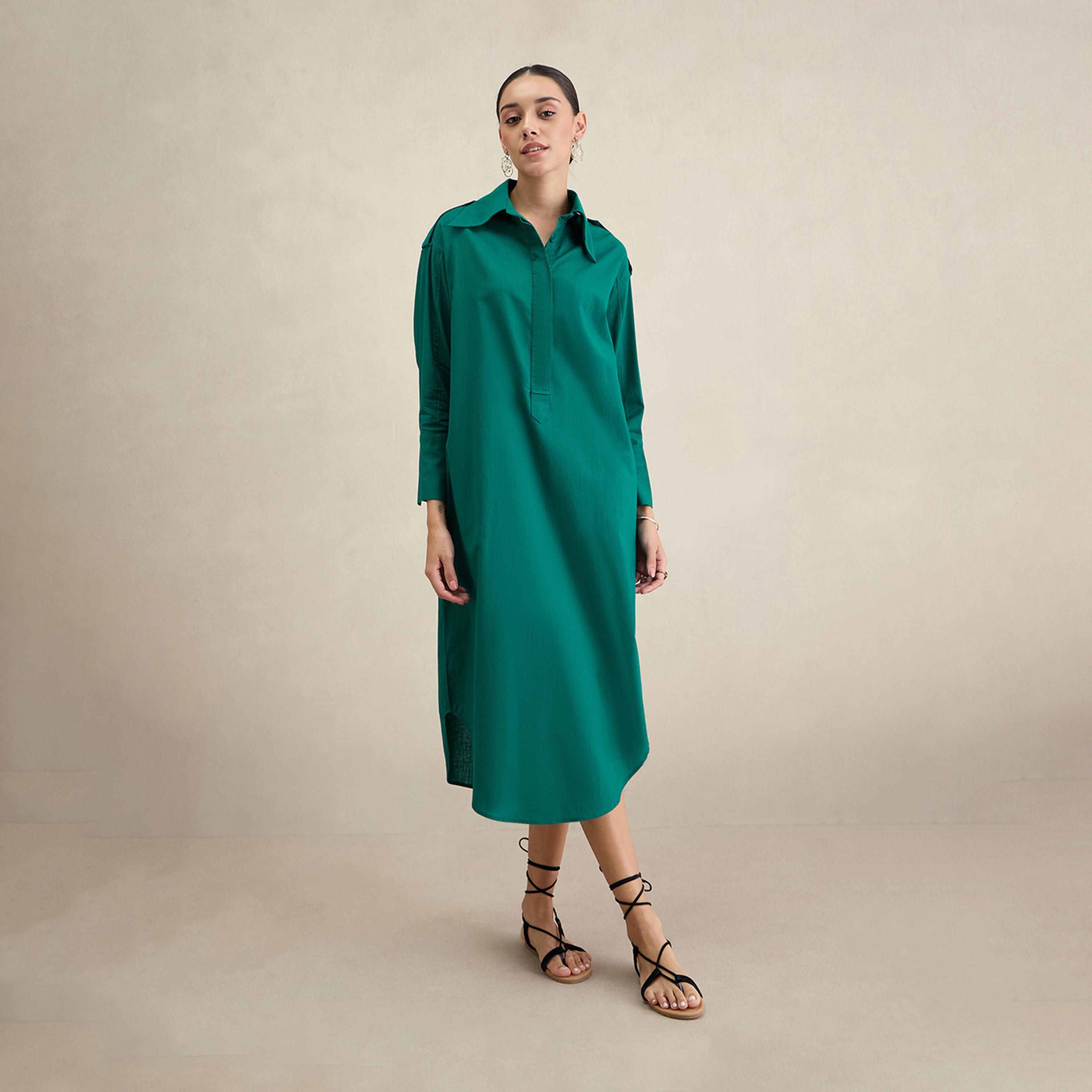 Femmella X Styli Cotton Shirt Collared Maxi Dress-women-clothing-dresses-image-1