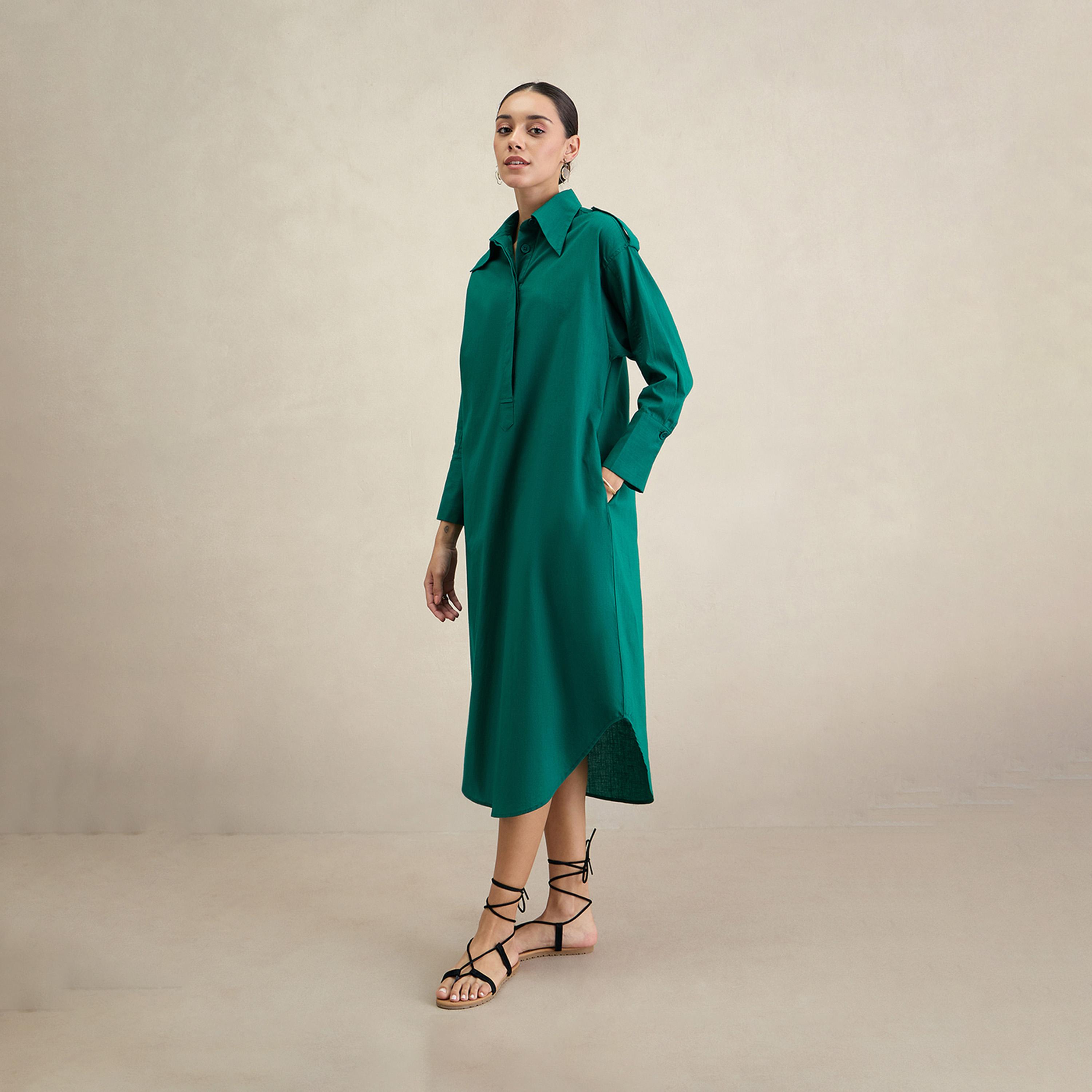 فيميلا × ستايلي - فستان قميص ماكسي من القطن مع ياقة-women-clothing-dresses-image-3