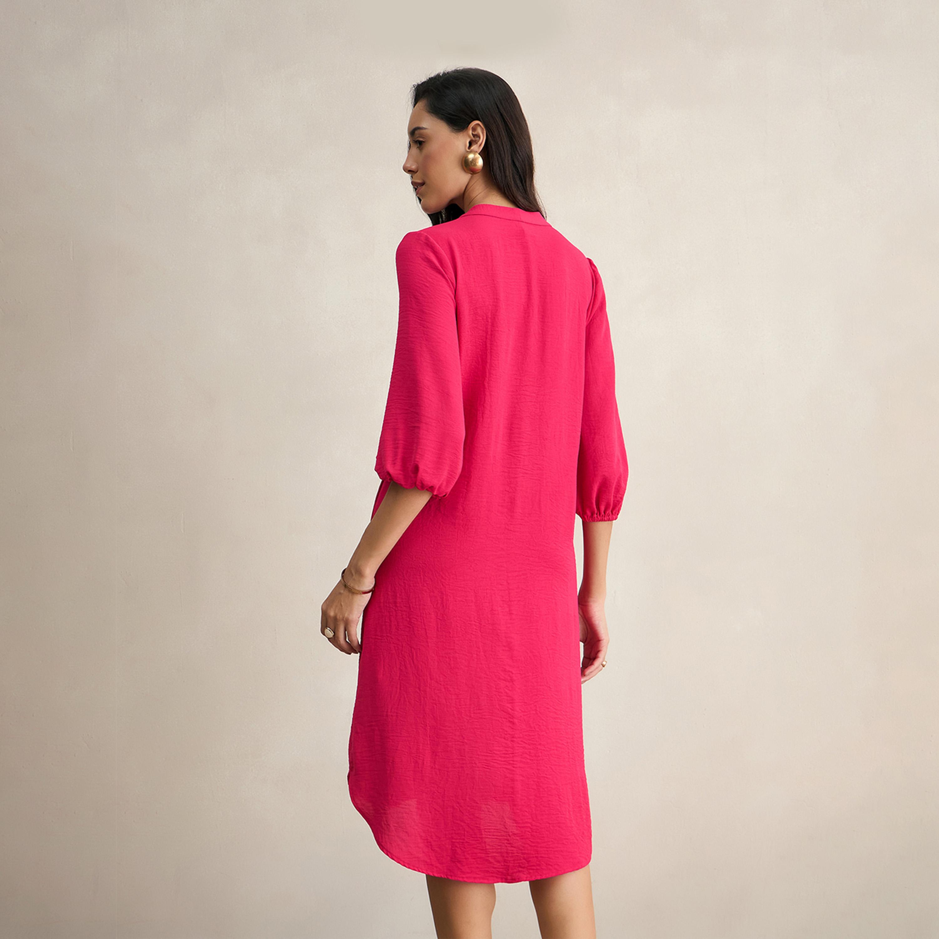 Femmella X Styli Textured Button Down V-Neck Knee Length Dress-women-clothing-dresses-image-2