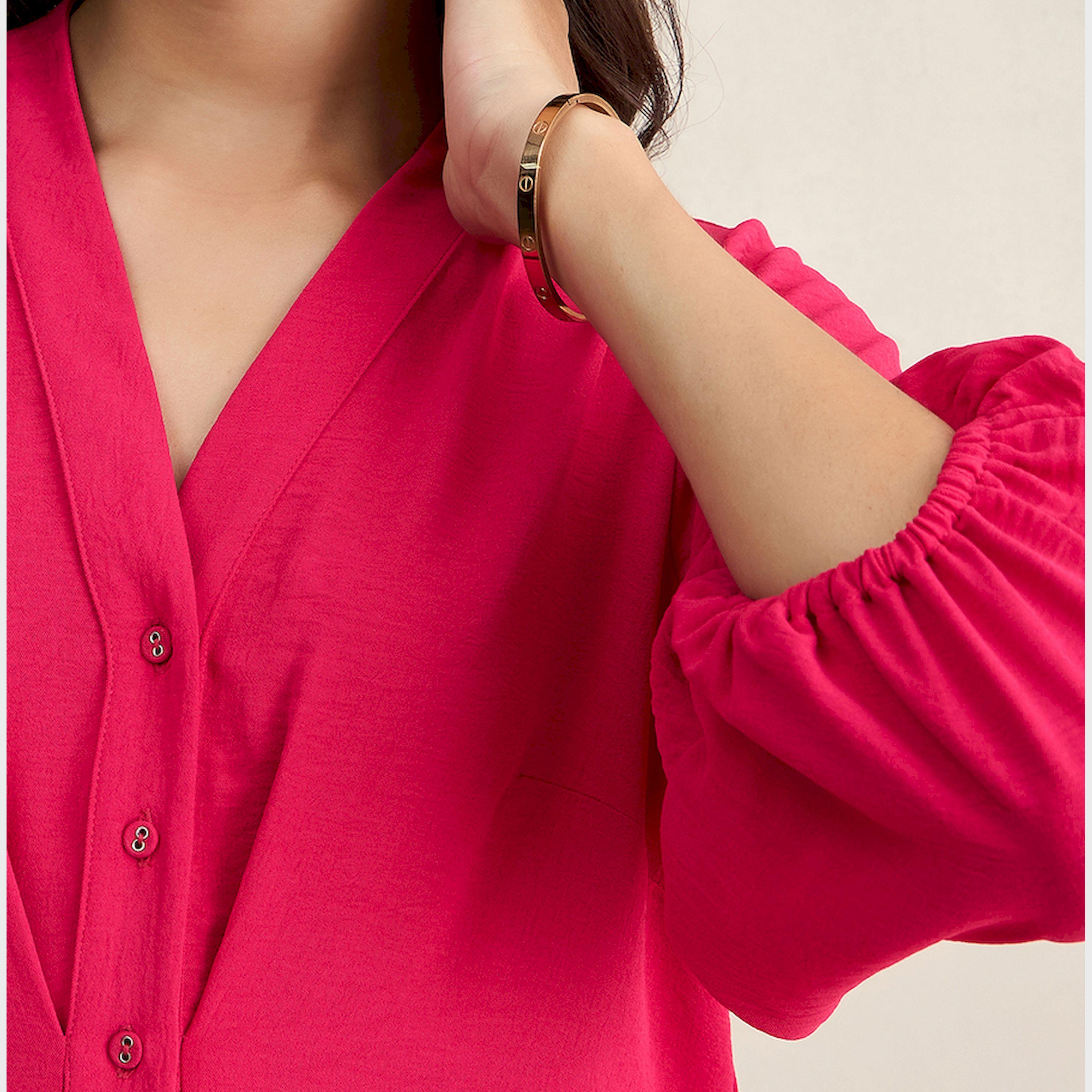 Femmella X Styli Textured Button Down V-Neck Knee Length Dress-women-clothing-dresses-image-4