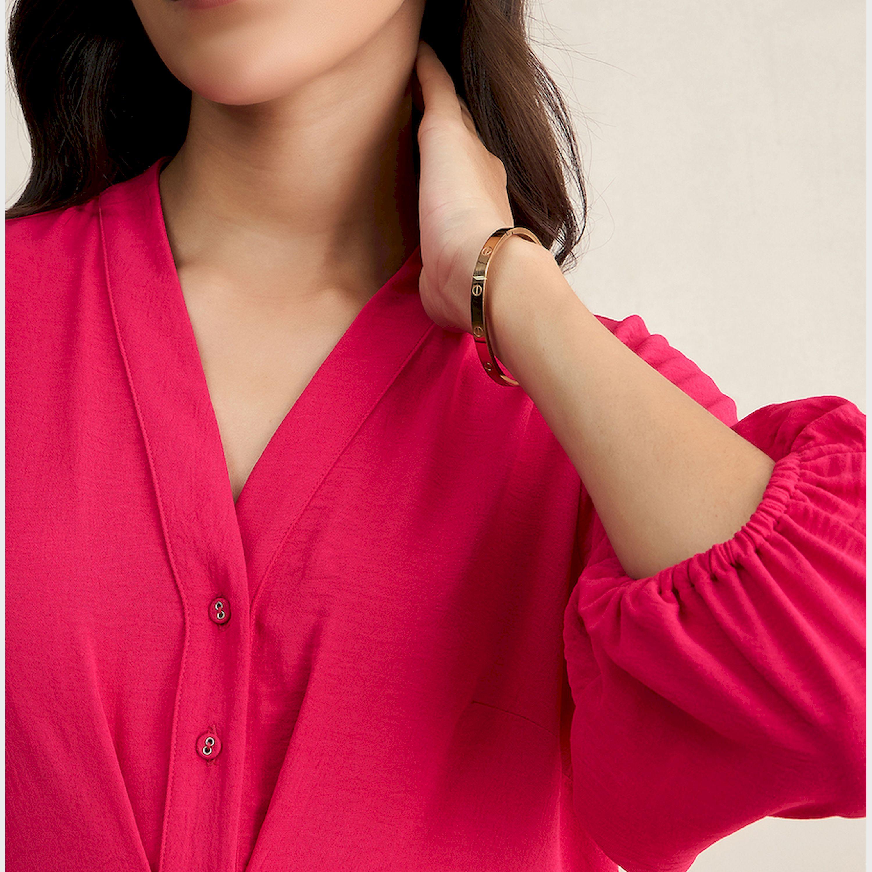 Femmella X Styli Textured Button Down V-Neck Knee Length Dress-women-clothing-dresses-image-5