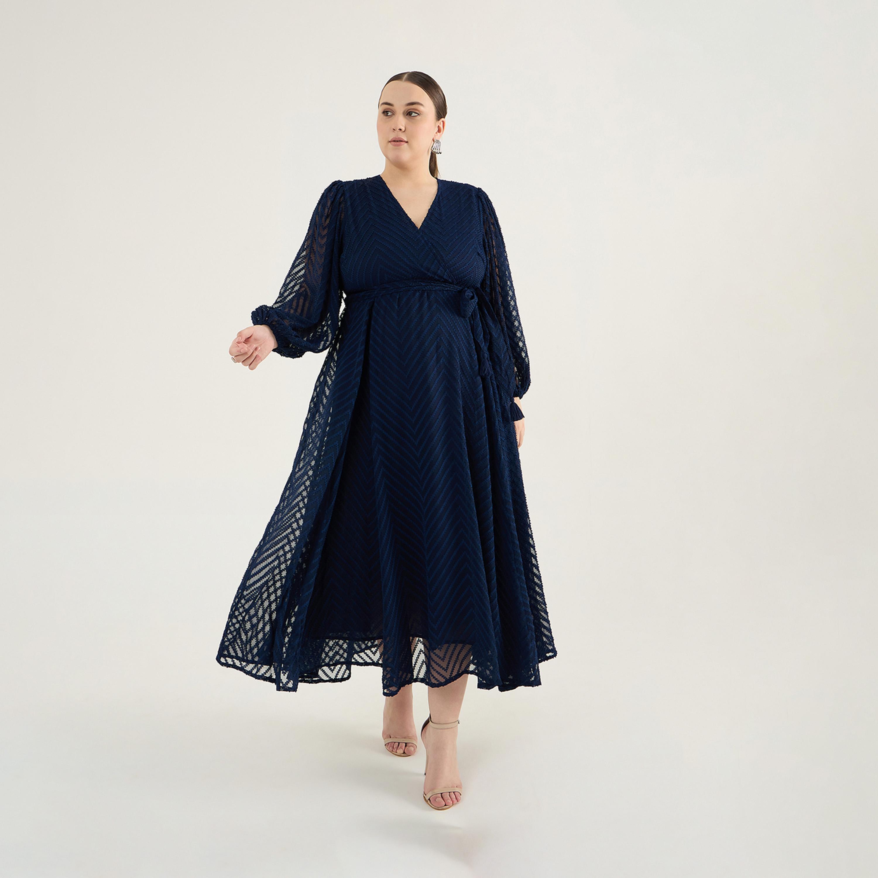 Femmella X Styli Plus Size Textured Chevron Dobby Wrap Maxi Dress-women-clothing-dresses-image-1