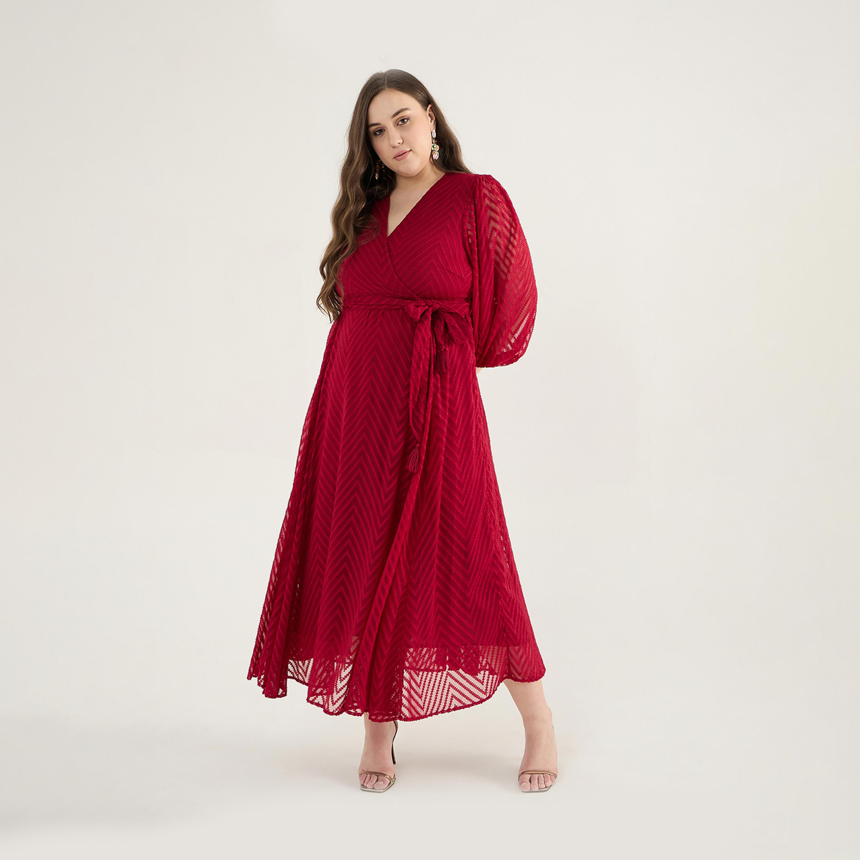 Femmella X Styli Plus Size Chevron Dobby Wrap Maxi Dress-women-clothing-dresses-image-1