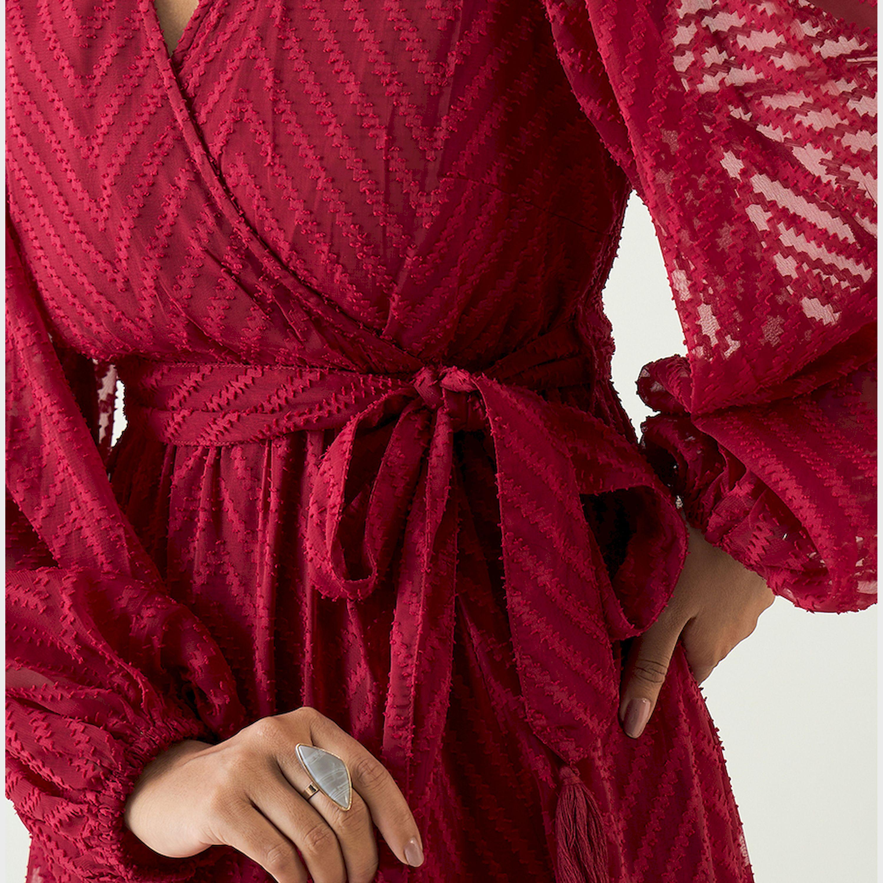 Femmella X Styli Chevron Dobby Balloon Sleeve Wrap Maxi Dress-women-clothing-dresses-image-5