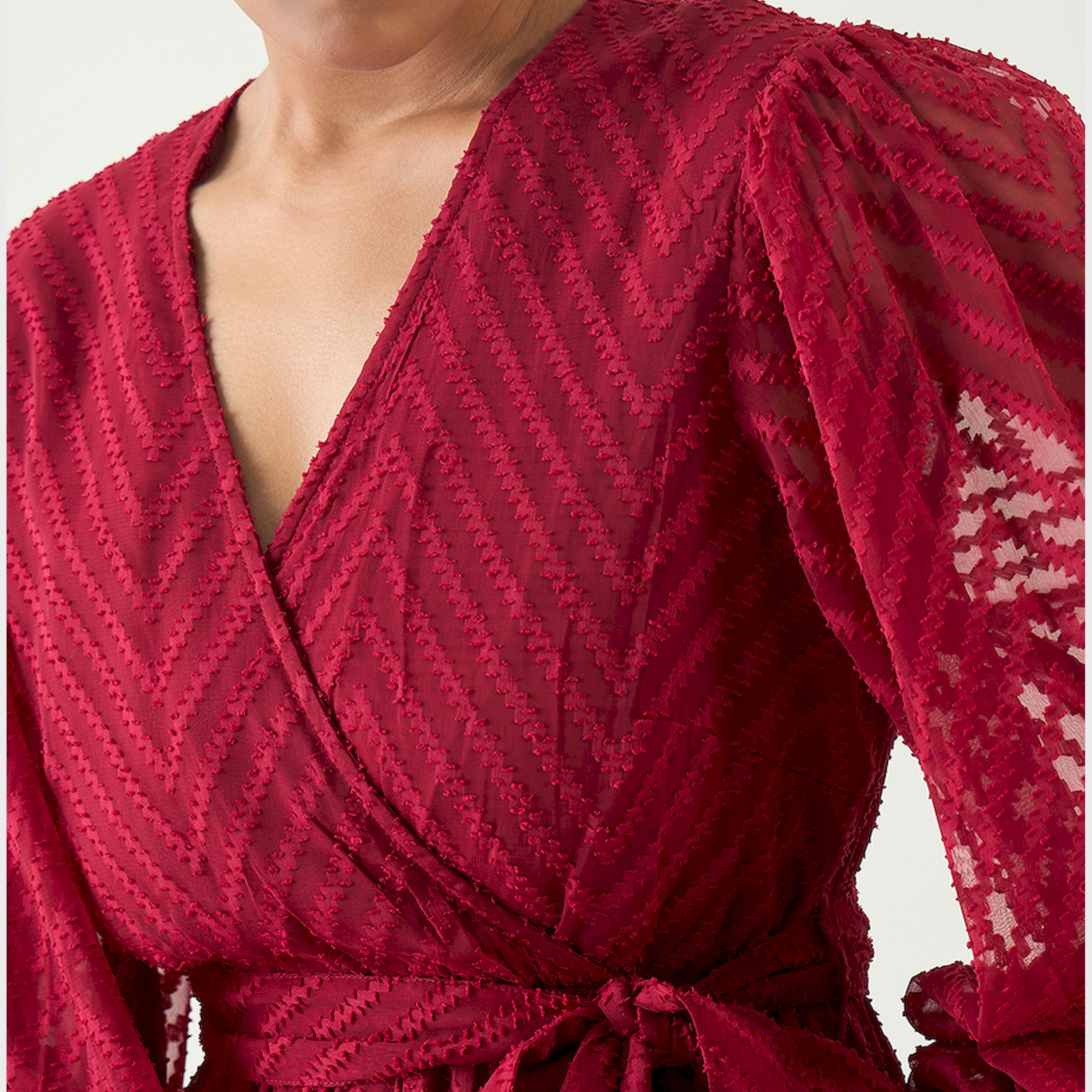 Femmella X Styli Chevron Dobby Balloon Sleeve Wrap Maxi Dress-women-clothing-dresses-image-6