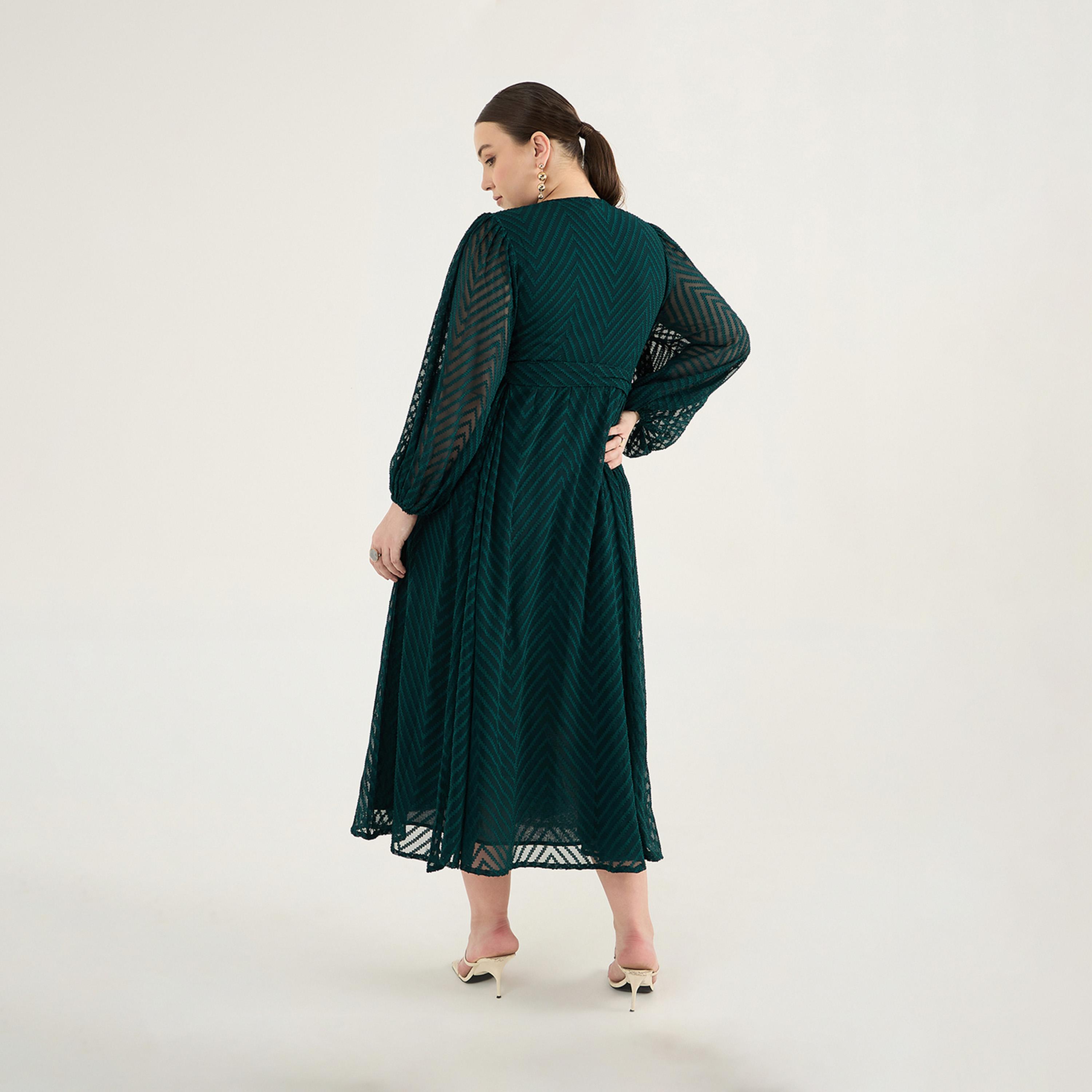 فيميلا × ستايلي - فستان شيفون ميدي ملفوف بمقاس كبير وفتحة رقبة V-women-clothing-dresses-image-2