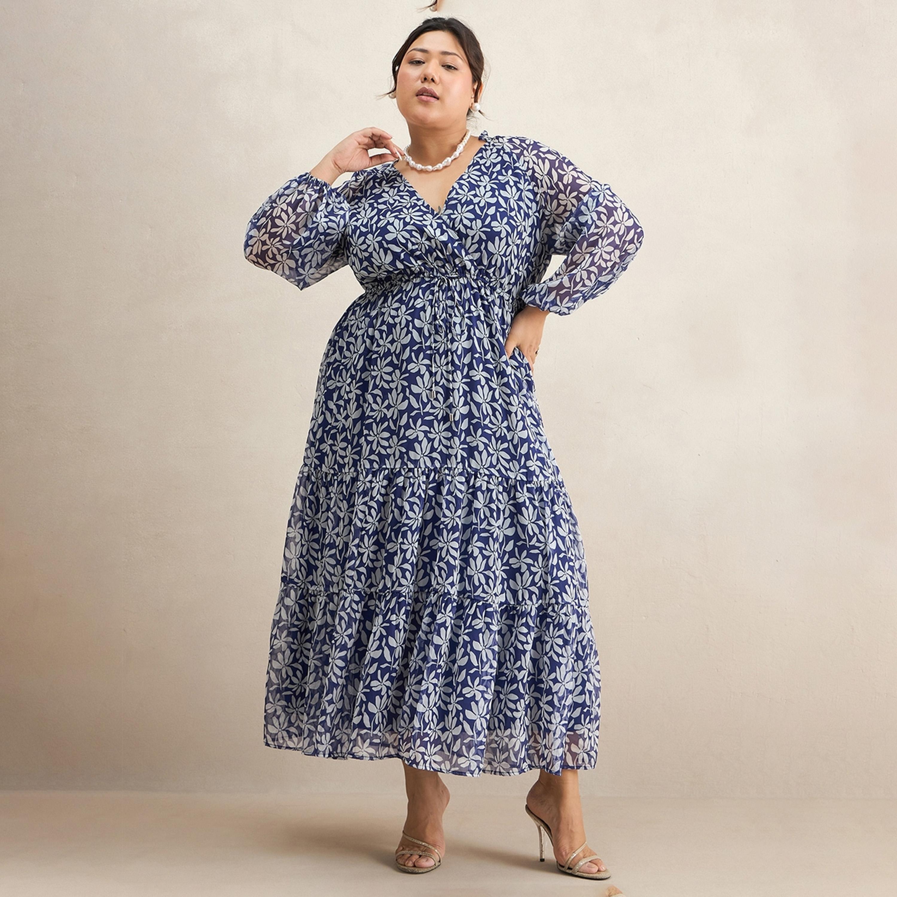 فيميلا × ستايلي - فستان ماكسي بطبعات زهور مقاس كبير-women-clothing-dresses-image-1