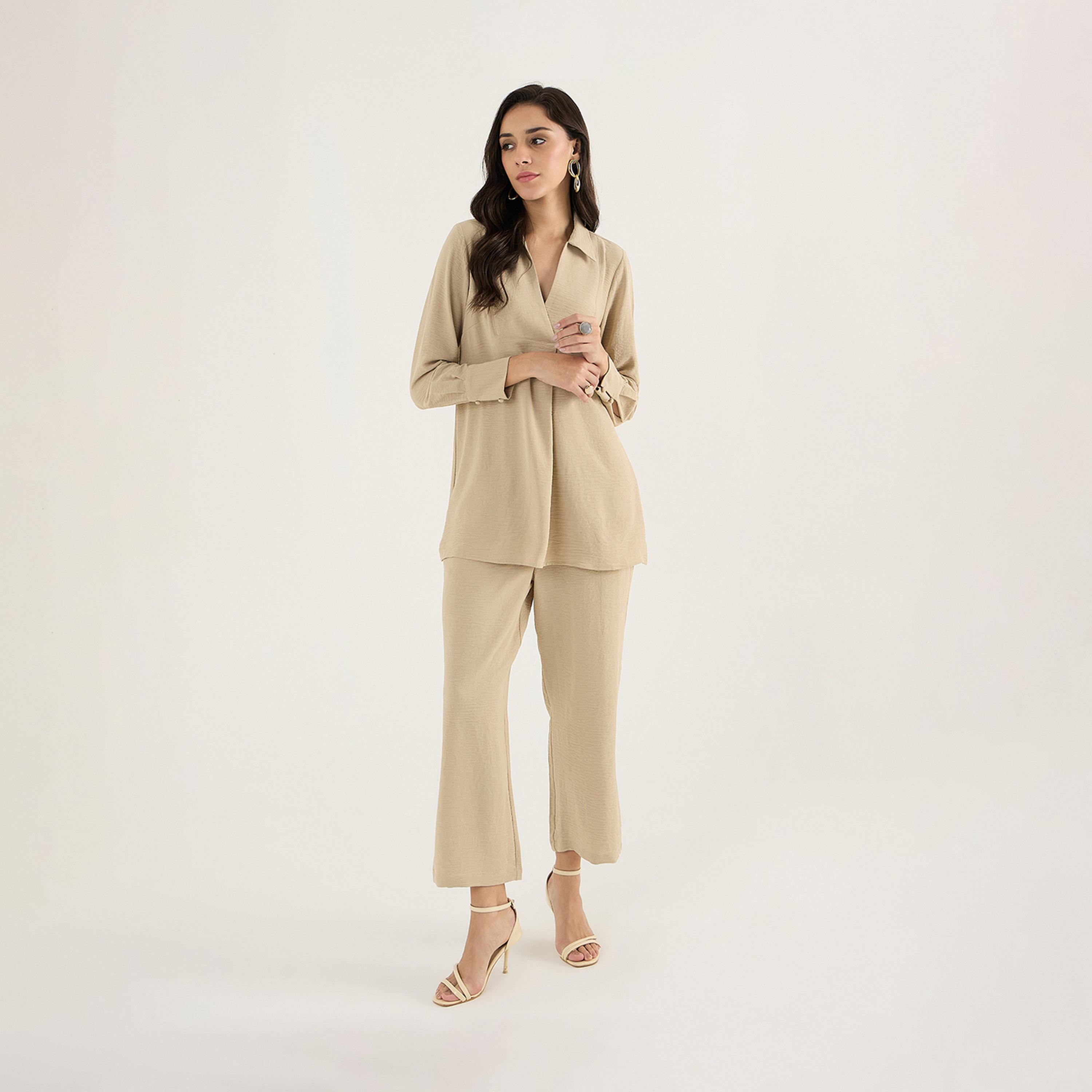 فيميلا × ستايلي - طقم بتصميم ياقة باللون البيج-women-clothing-coordsets-image-3