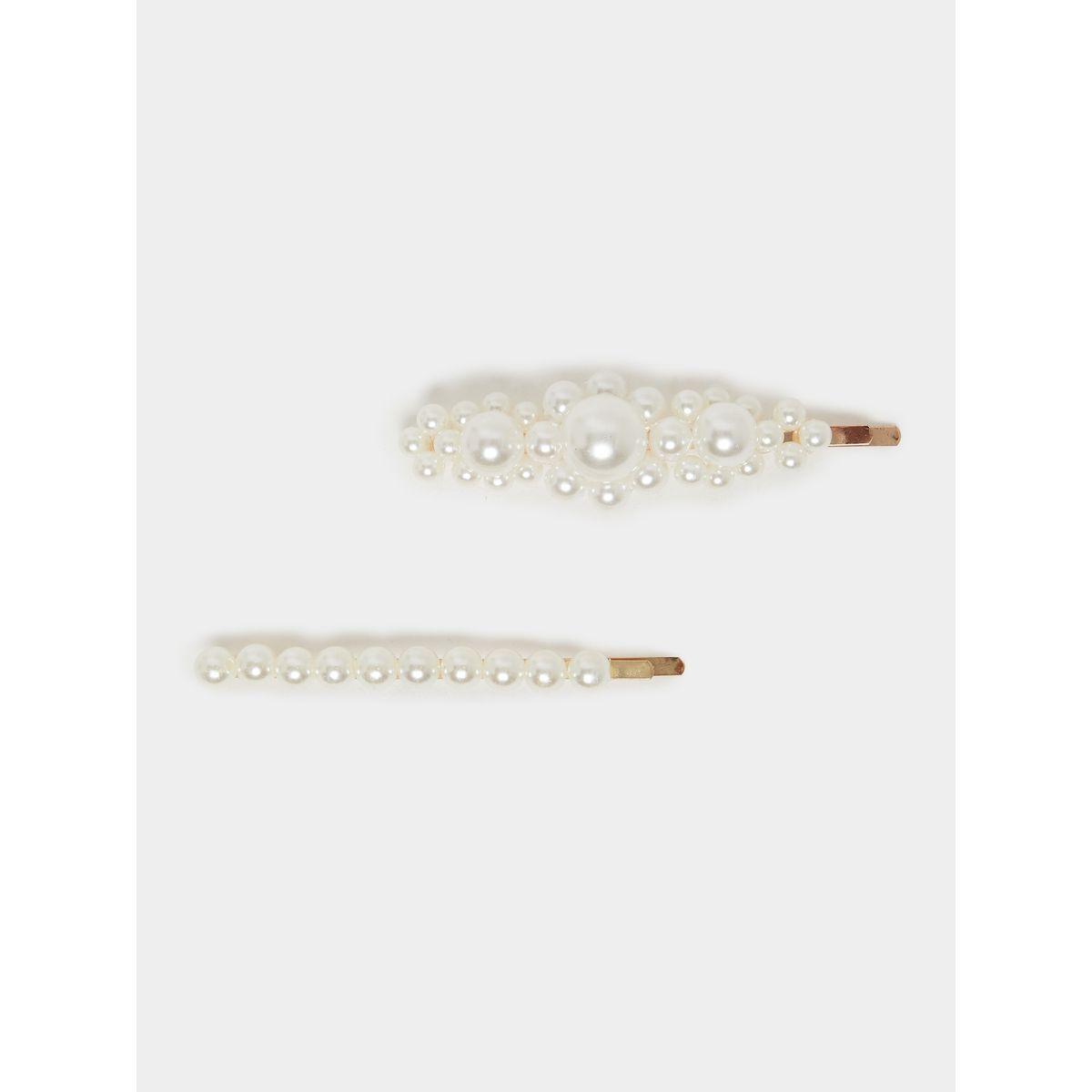مجموعة من 2 مشبك شعر منمق بلؤلؤ صناعي-women-hairaccessories-clips-image-1