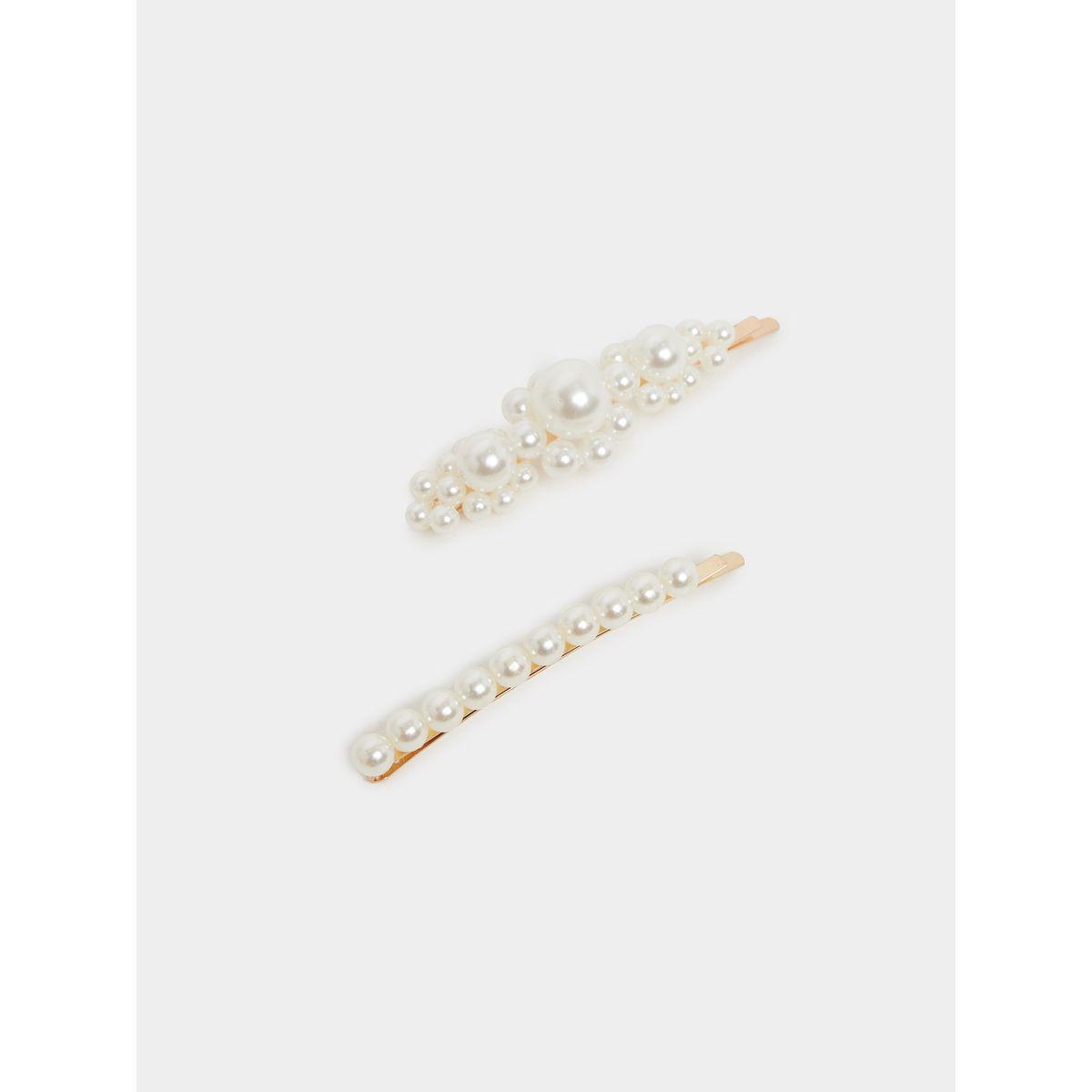 مجموعة من 2 مشبك شعر منمق بلؤلؤ صناعي-women-hairaccessories-clips-image-2