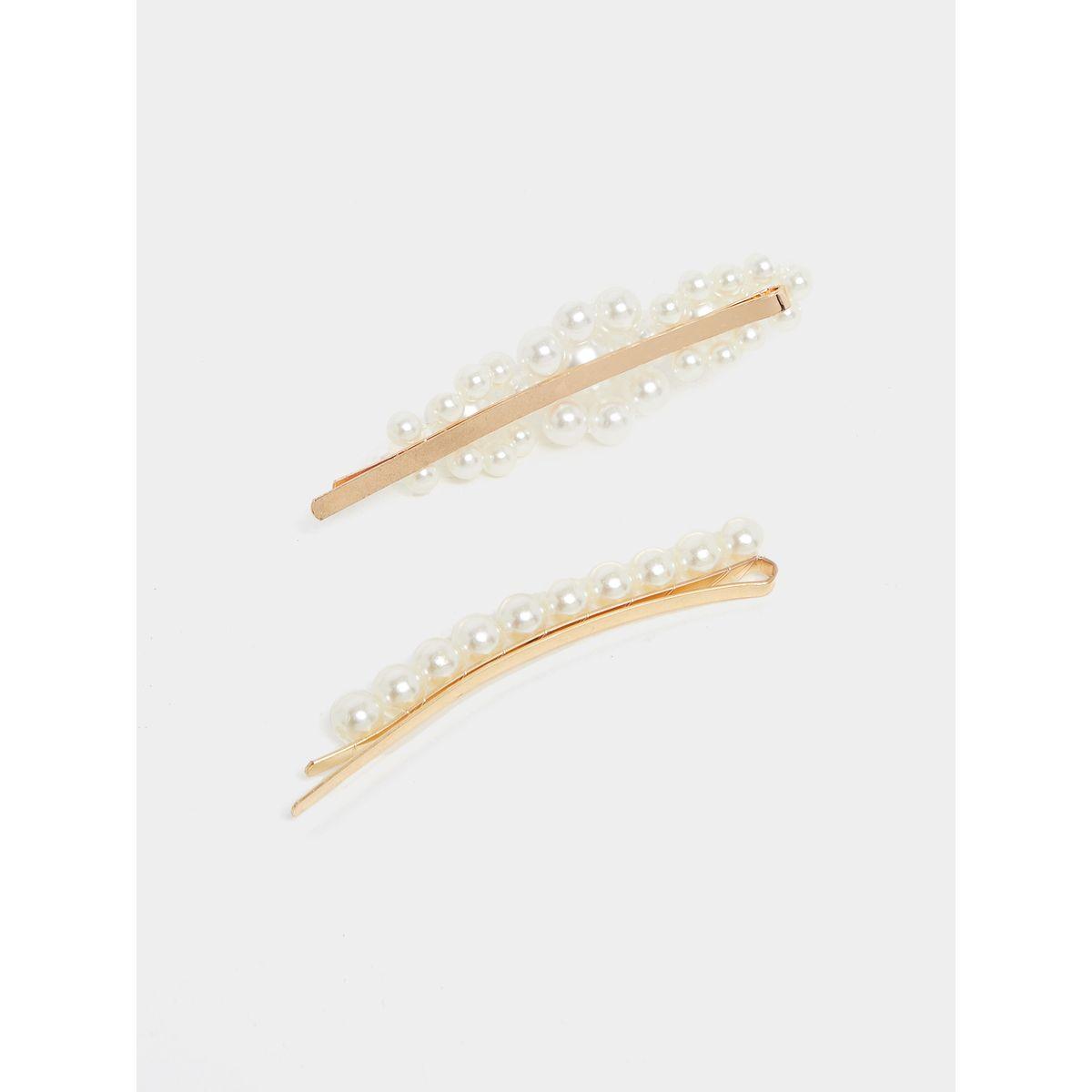 مجموعة من 2 مشبك شعر منمق بلؤلؤ صناعي-women-hairaccessories-clips-image-3