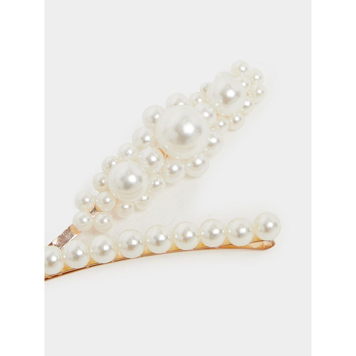 مجموعة من 2 مشبك شعر منمق بلؤلؤ صناعي-women-hairaccessories-clips-image-4
