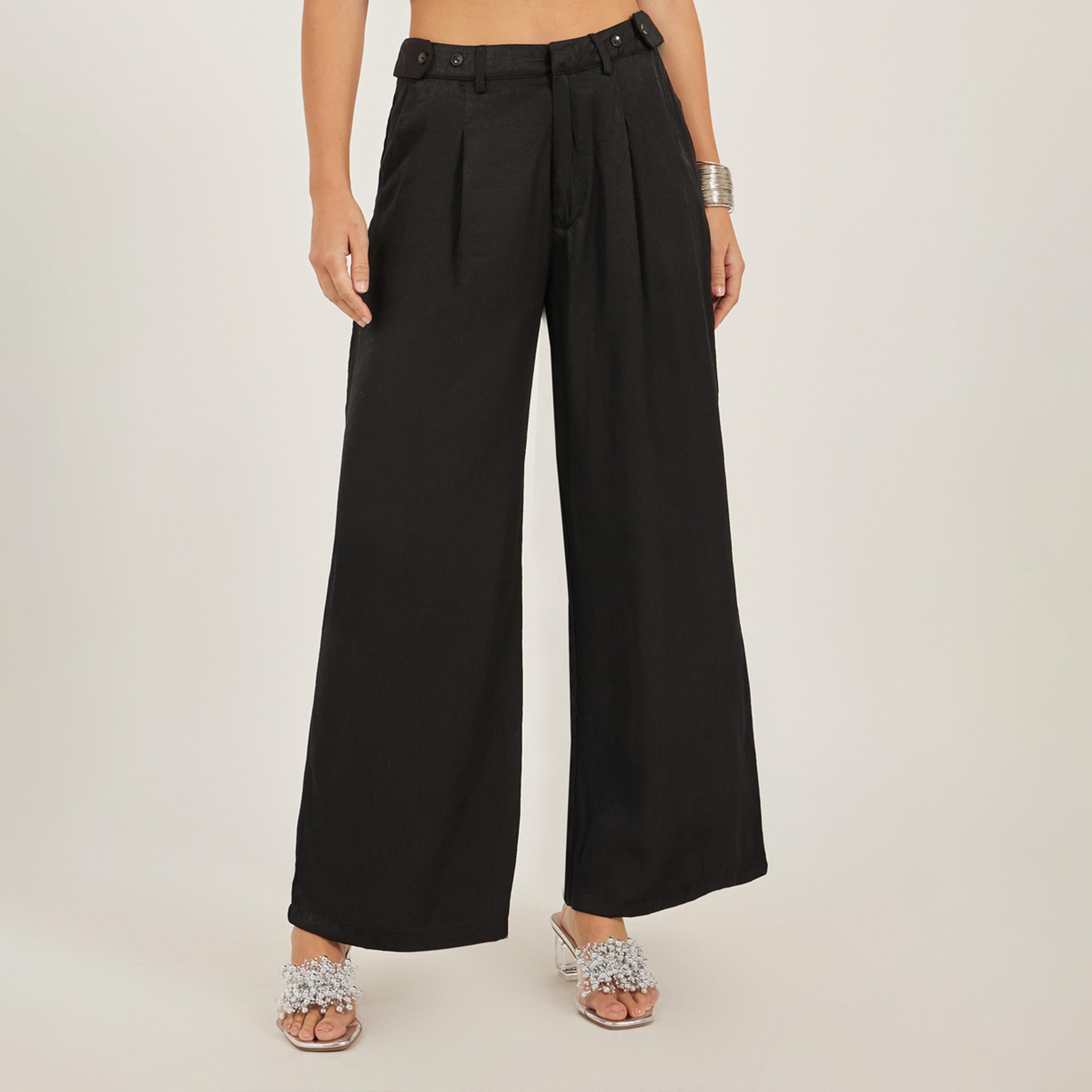 Styli Solid Pleated Wide Leg Pants with Belt Loops-women-clothing-bottoms-trousers-image-2