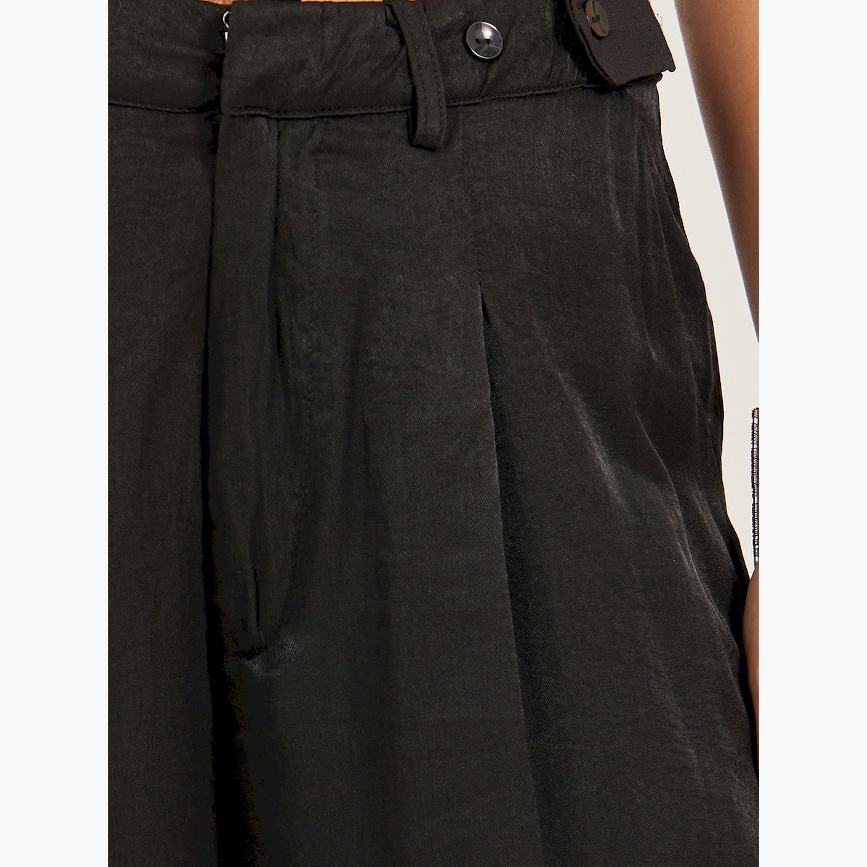 ستايلي - بنطال سادة واسع الساق مع كسرات وحلقات للحزام-women-clothing-bottoms-trousers-image-3