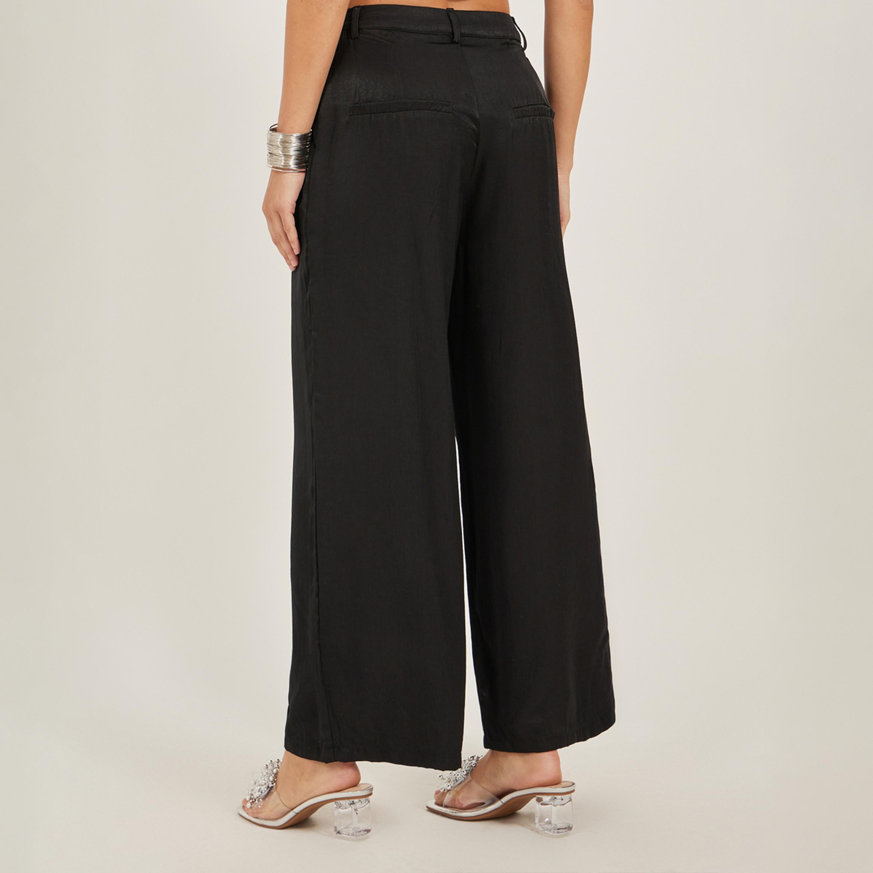 Styli Solid Pleated Wide Leg Pants with Belt Loops-women-clothing-bottoms-trousers-image-4