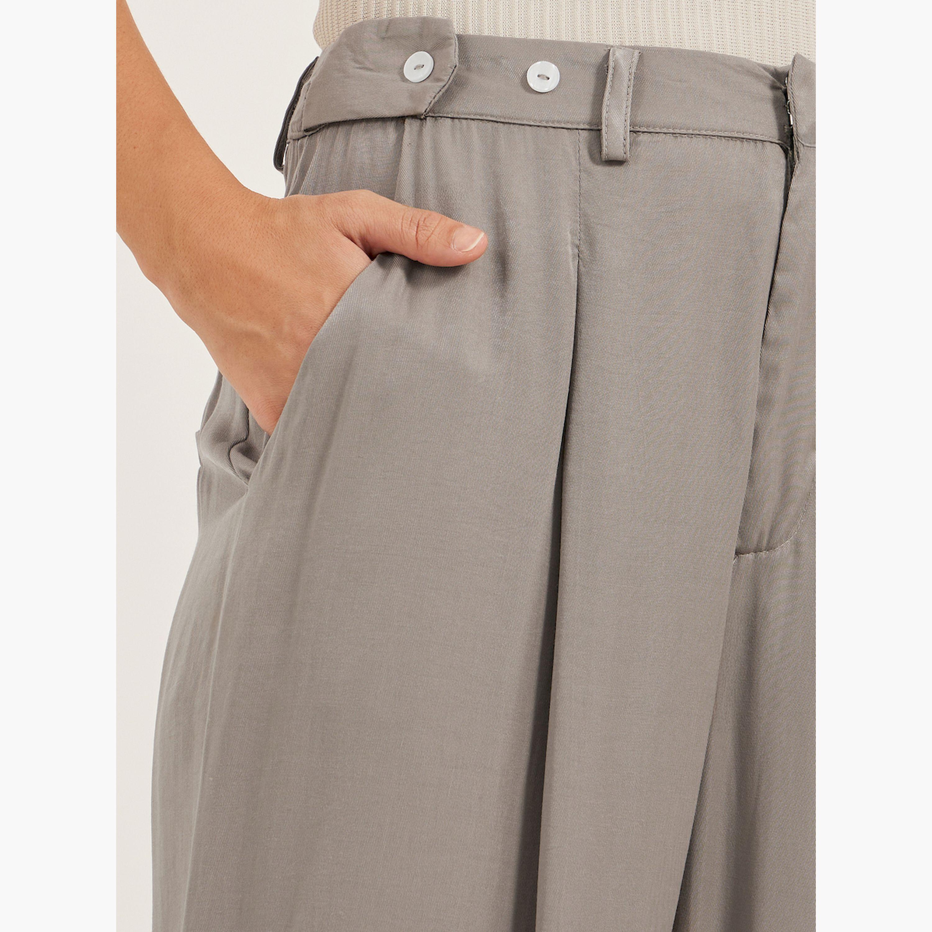 Styli Solid Pleated Wide Leg Pants with Belt Loops-women-clothing-bottoms-trousers-image-3