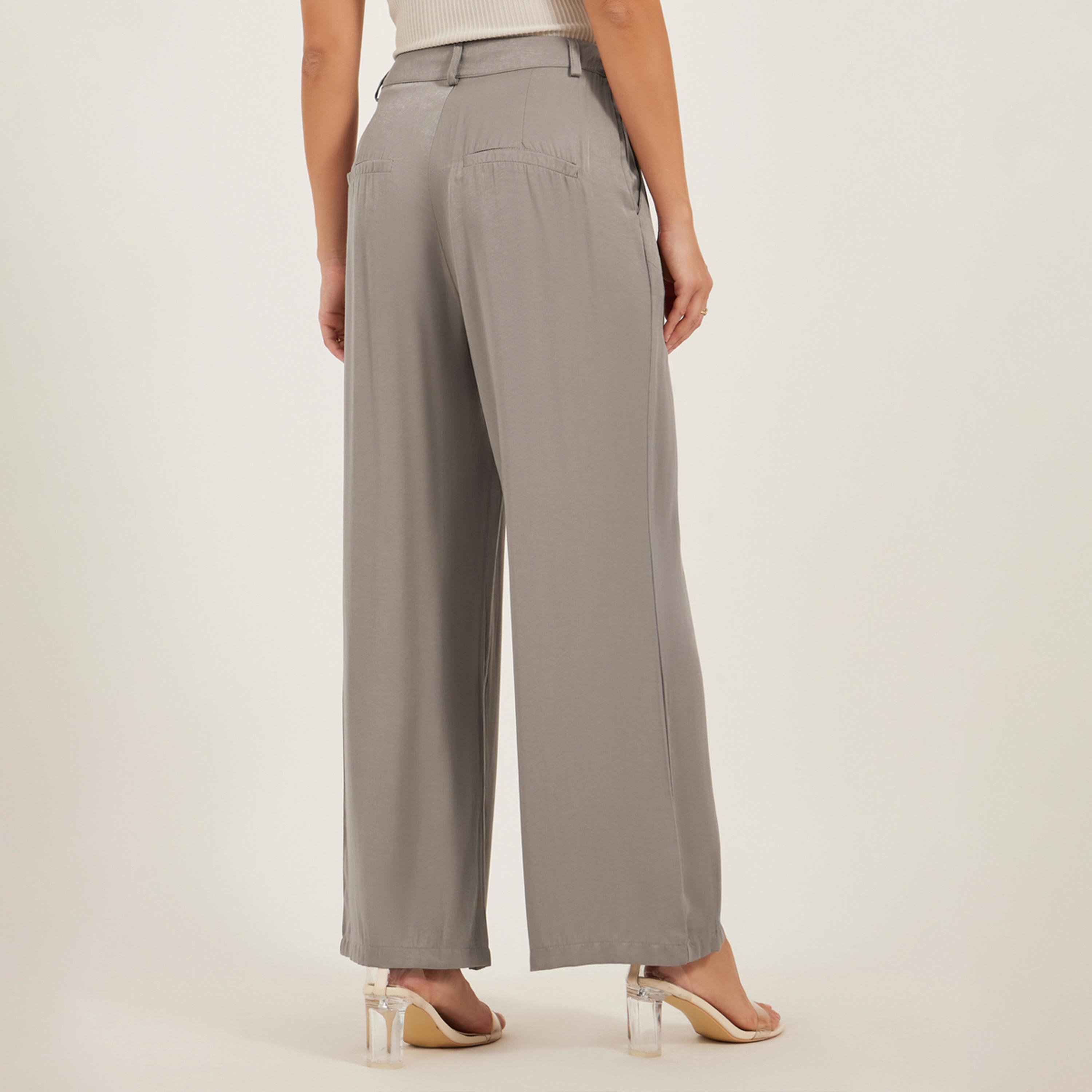 Styli Solid Pleated Wide Leg Pants with Belt Loops-women-clothing-bottoms-trousers-image-4