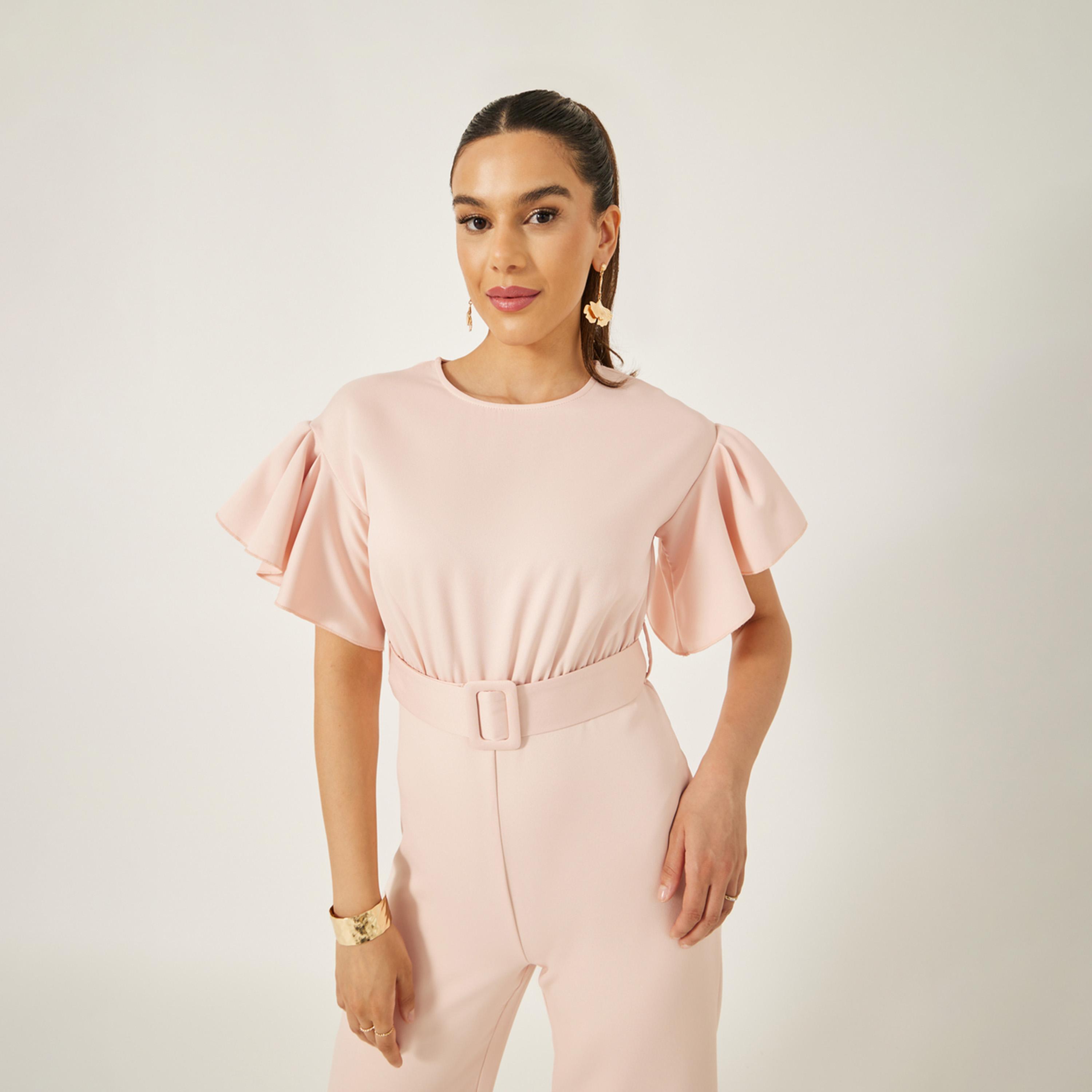 Styli Flutter Sleeve Round Neck Belted Jumpsuit-women-clothing-jumpsuits-image-3