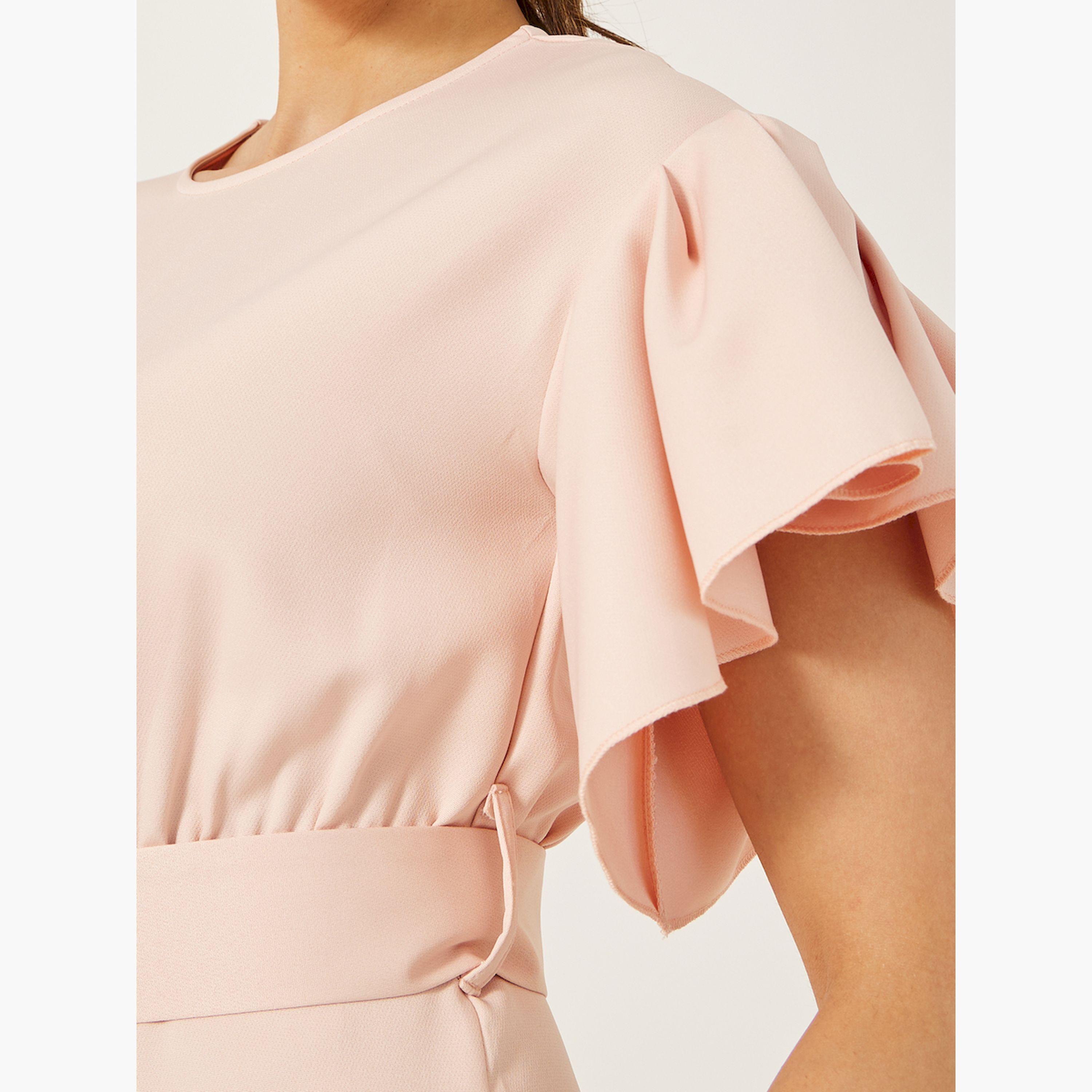 Styli Flutter Sleeve Round Neck Belted Jumpsuit-women-clothing-jumpsuits-image-4