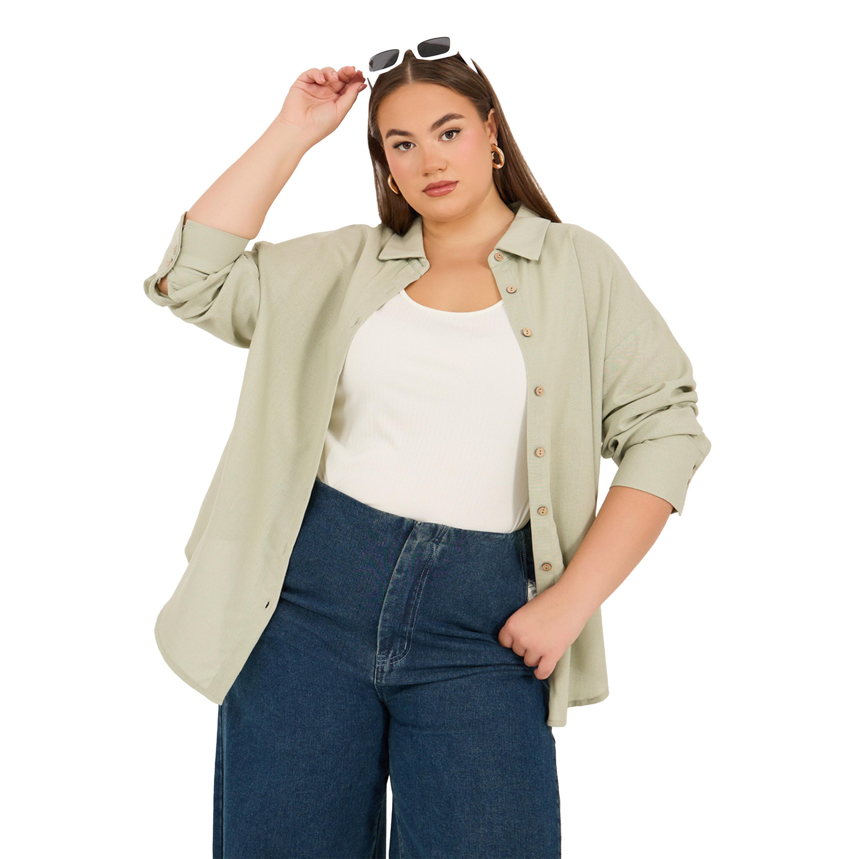 Styli Solid Button Down Oversized Long Sleeve Shirt-women-clothing-shirtsandblouses-shirts-image-1
