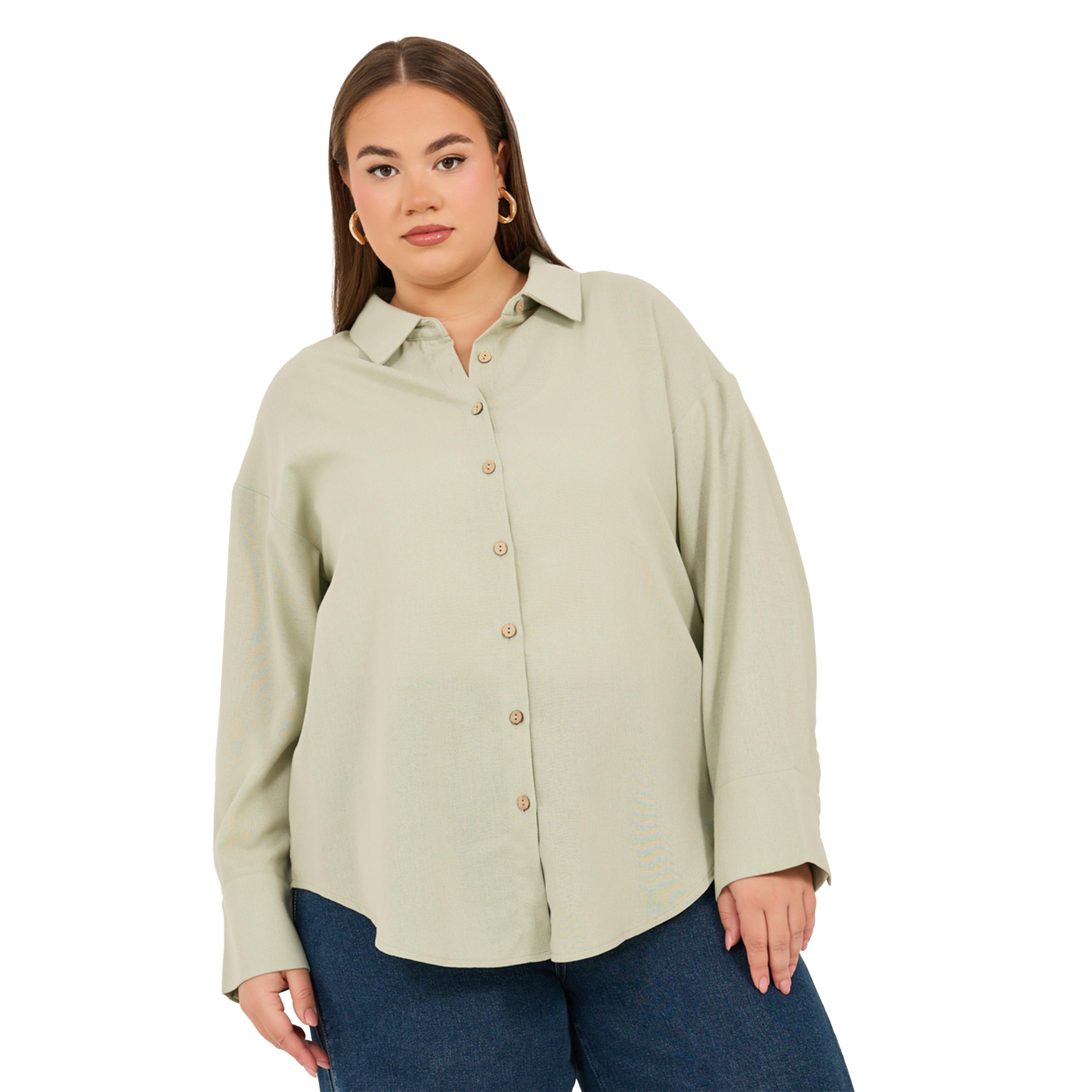 ستايلي -  قميص سادة بأكمام طويلة وأزرار كبيرة الحجم-women-clothing-shirtsandblouses-shirts-image-3