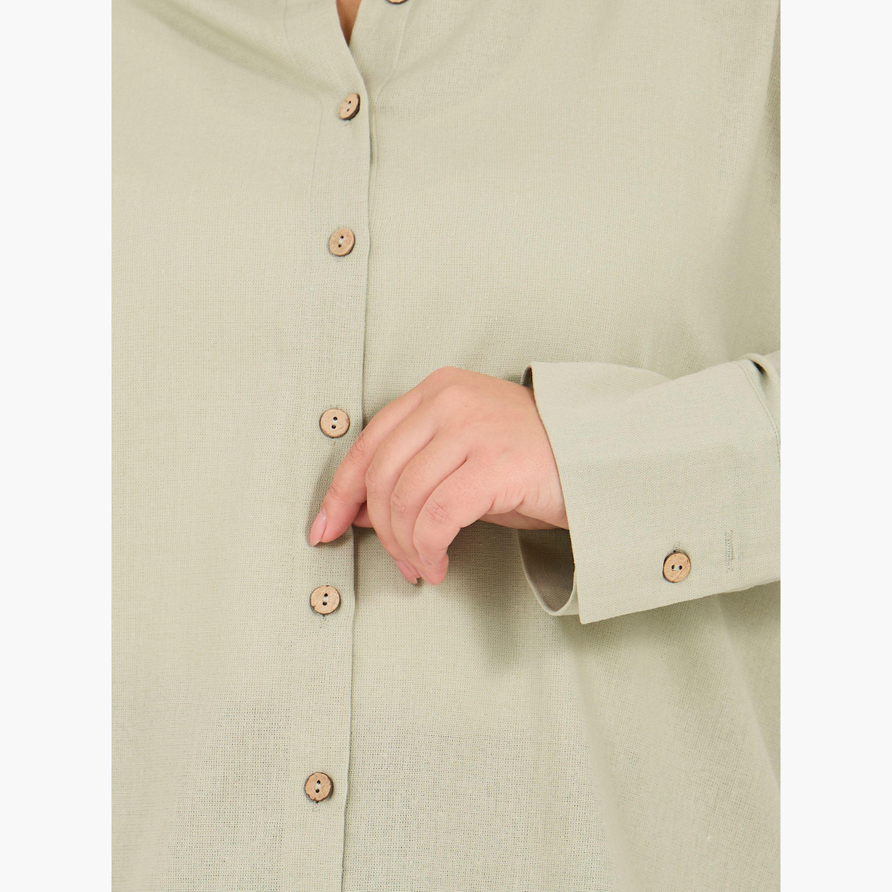 Styli Solid Button Down Oversized Long Sleeve Shirt-women-clothing-shirtsandblouses-shirts-image-4