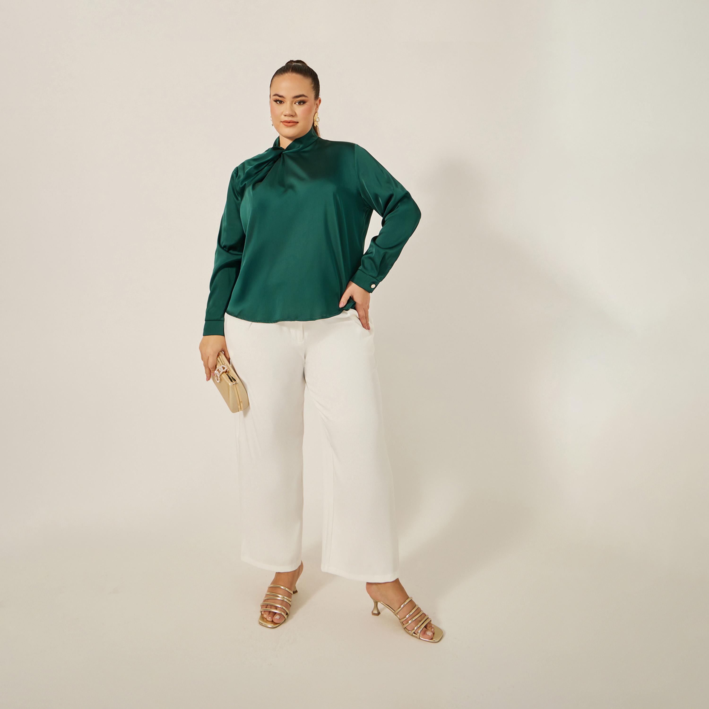 Styli Plus Size Satin Twist Neck Regular Fit Blouse-women-clothing-shirtsandblouses-blouses-image-2