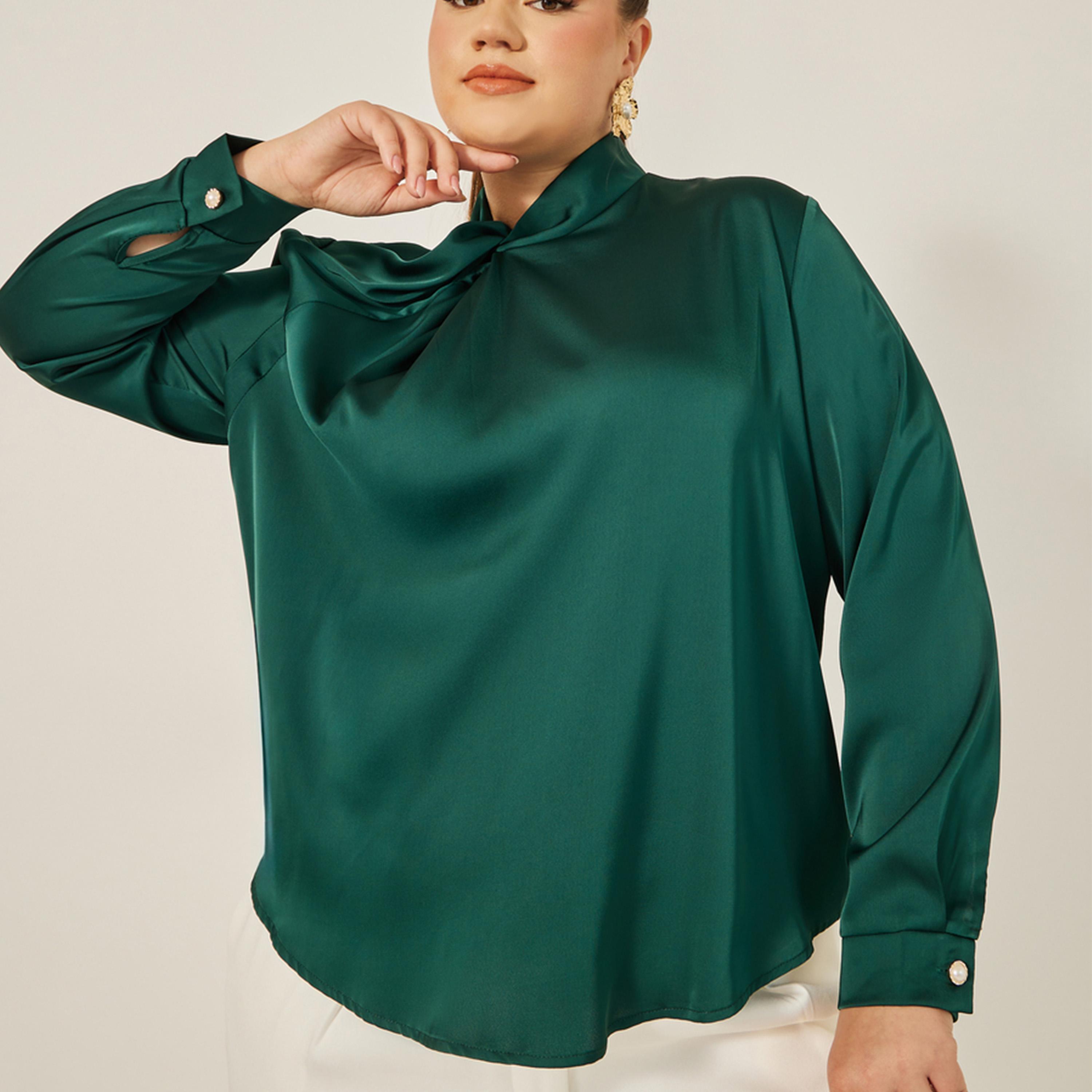 Styli Plus Size Satin Twist Neck Regular Fit Blouse-women-clothing-shirtsandblouses-blouses-image-3