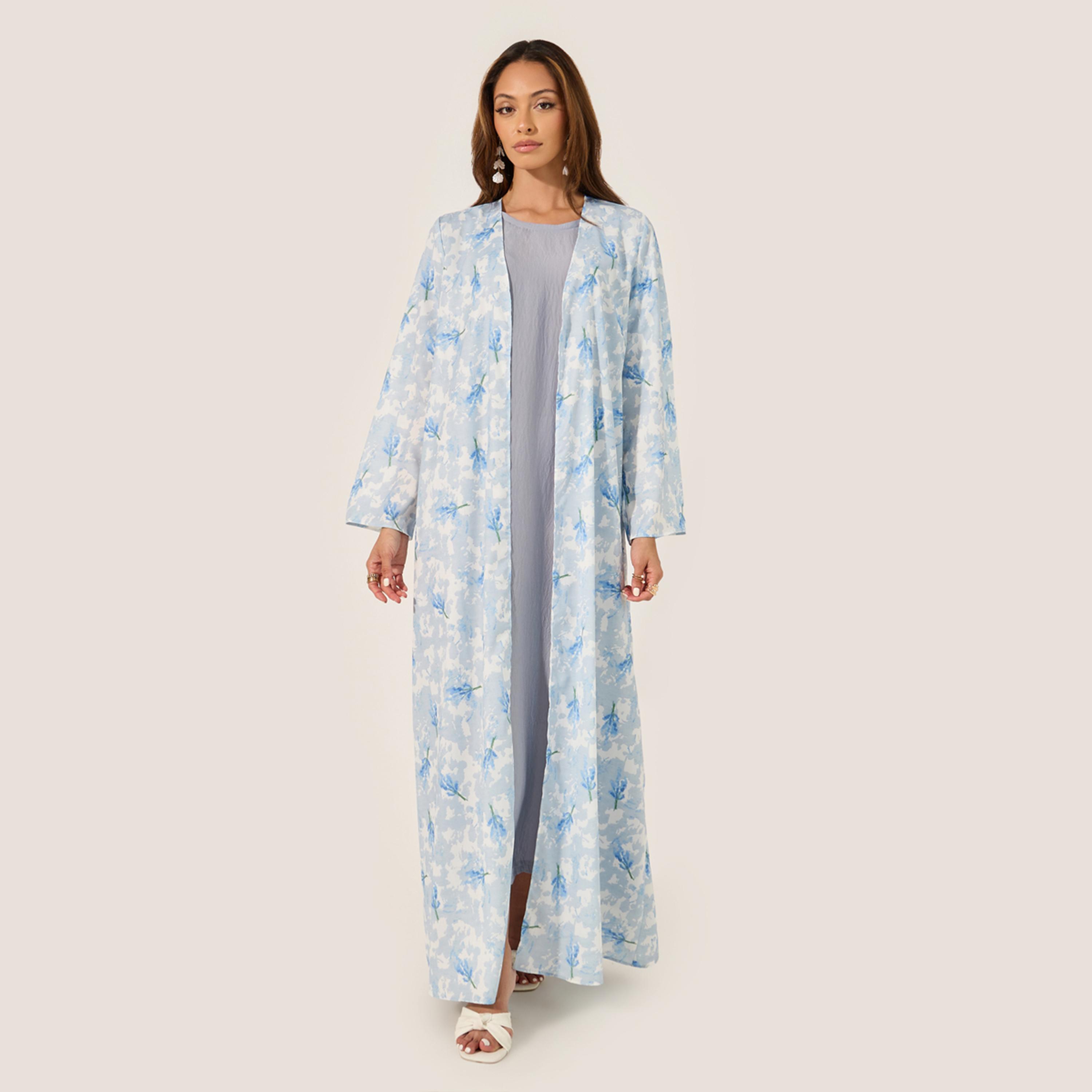 Amirah X Styli Floral Print Flared Abaya with Printed Scarf-women-arabicclothing-abayas-image-1
