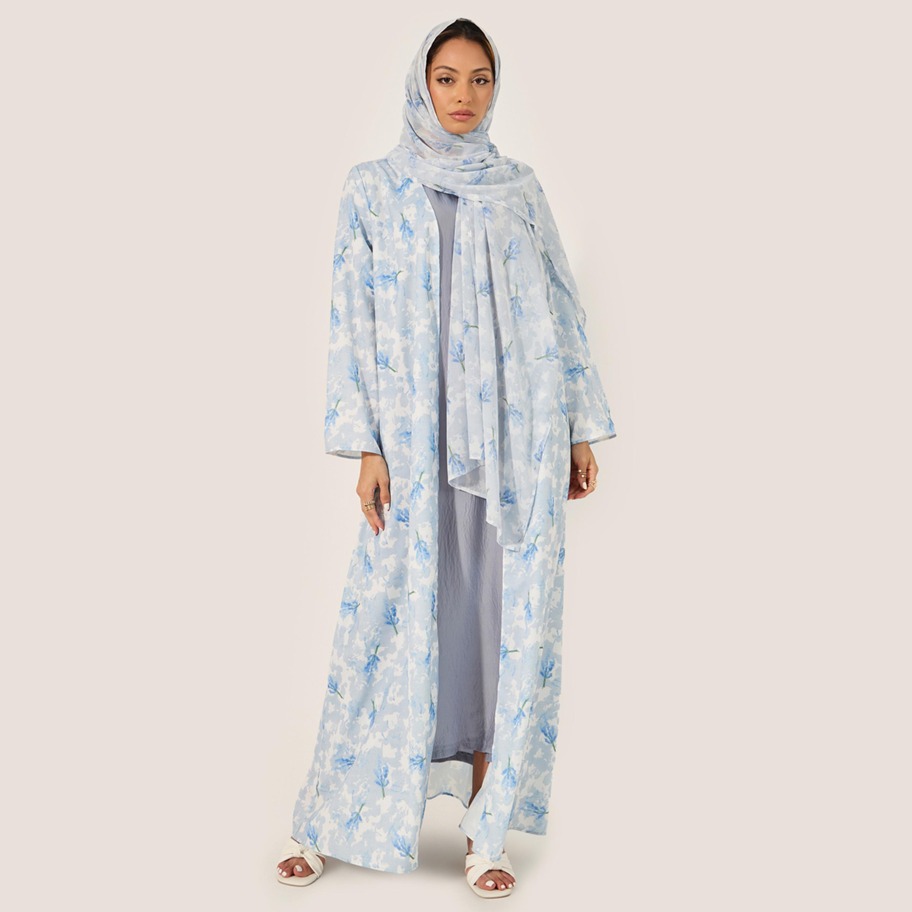 Amirah X Styli Floral Print Flared Abaya with Printed Scarf-women-arabicclothing-abayas-image-2