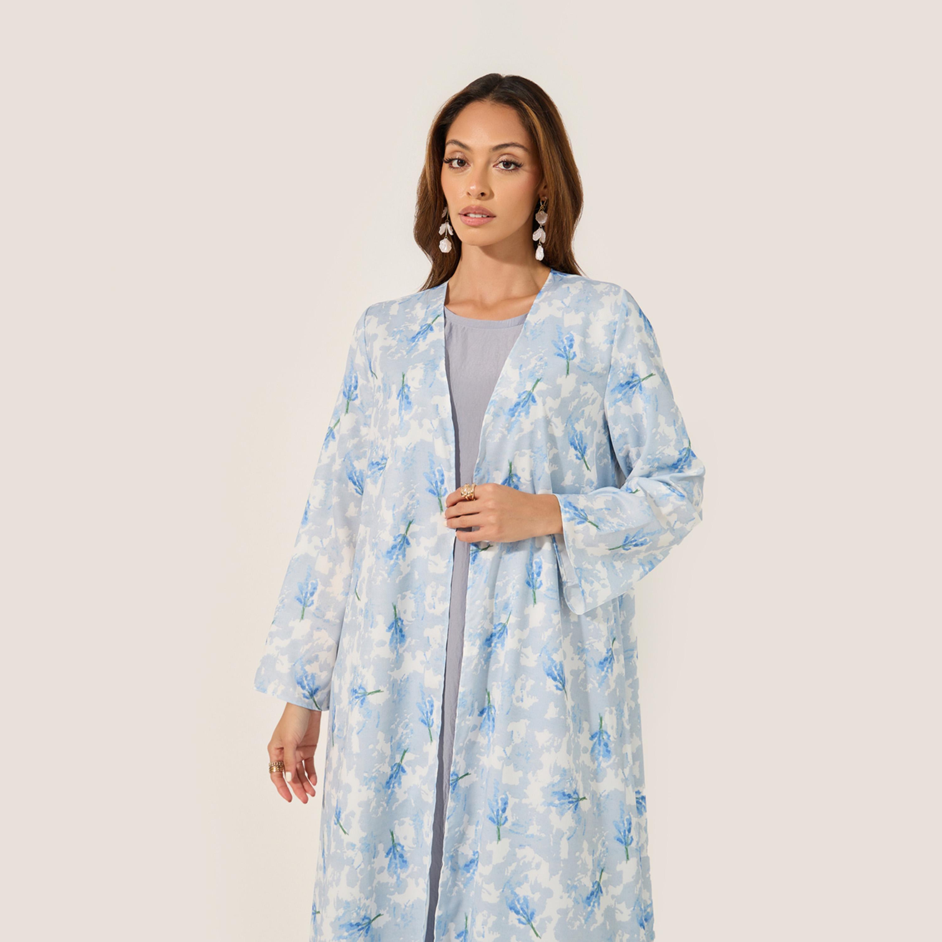 Amirah X Styli Floral Print Flared Abaya with Printed Scarf-women-arabicclothing-abayas-image-3