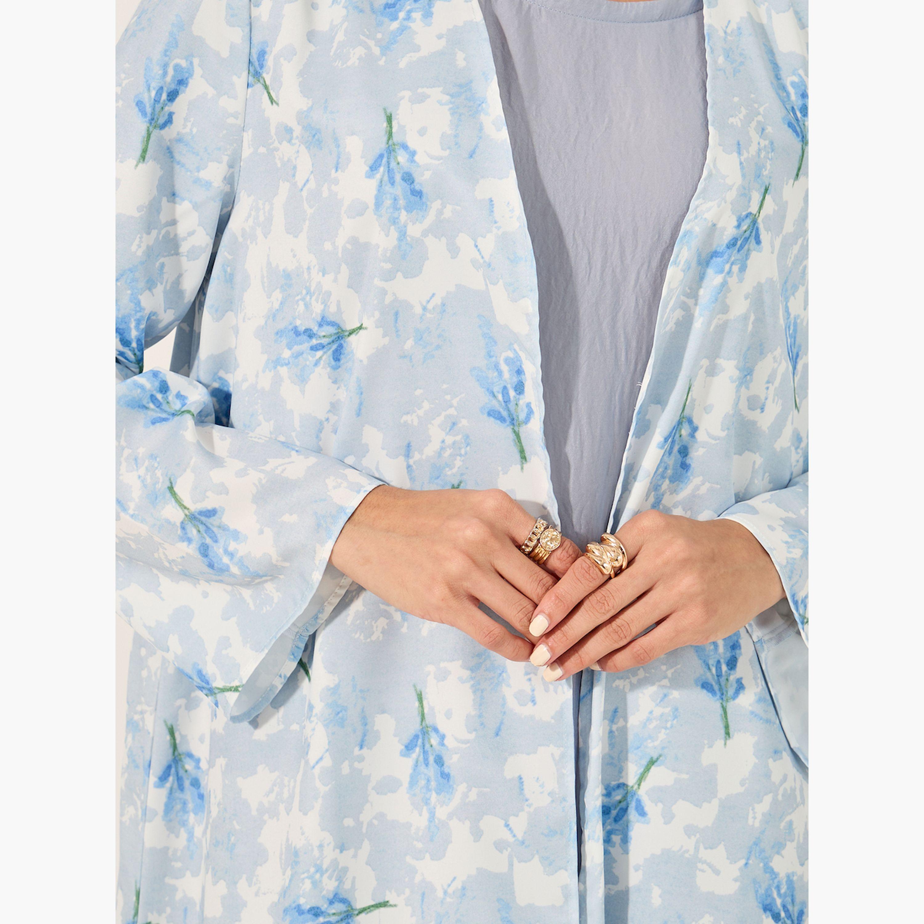 Amirah X Styli Floral Print Flared Abaya with Printed Scarf-women-arabicclothing-abayas-image-4