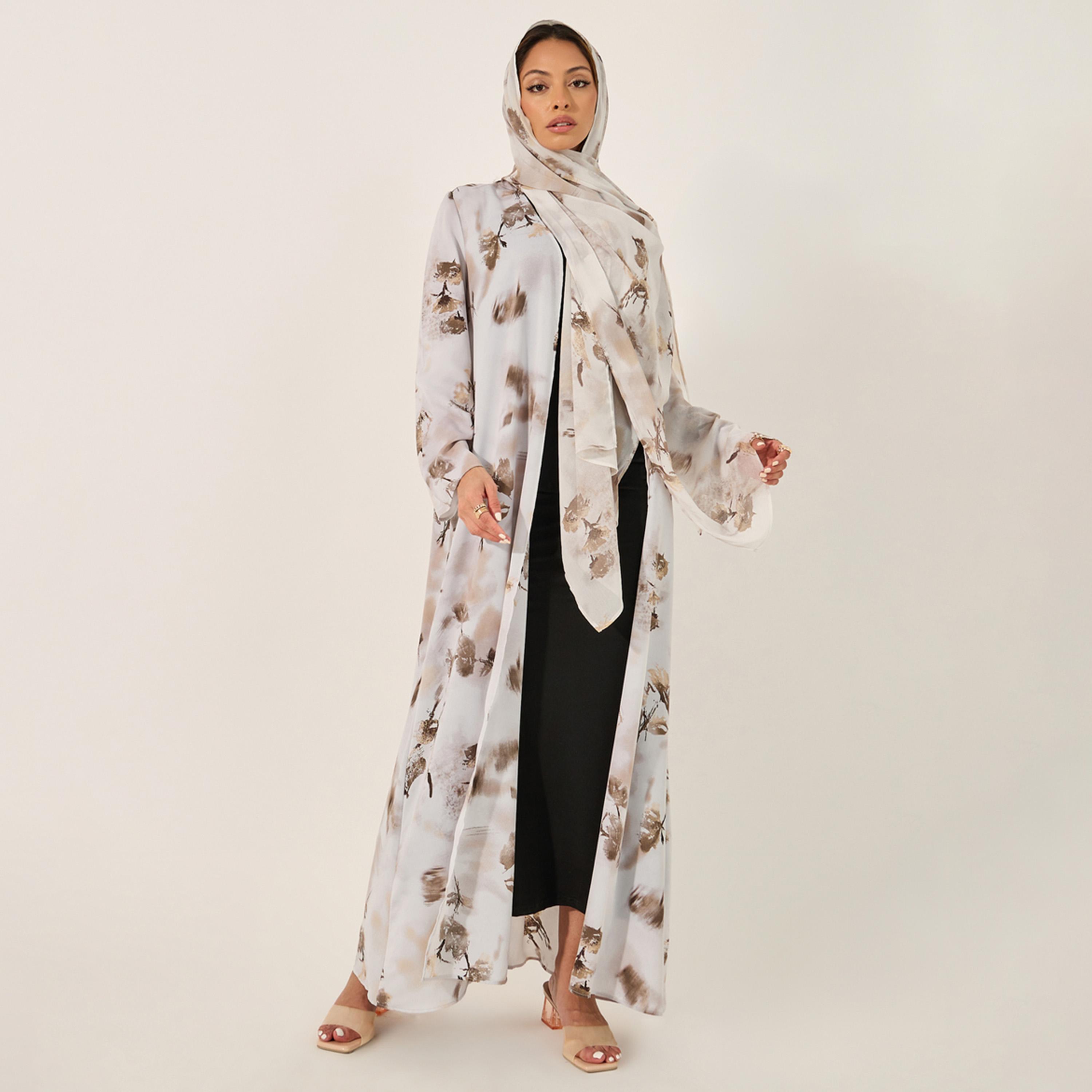 Amirah X Styli Floral Print Abaya with Printed Scarf-women-arabicclothing-abayas-image-2