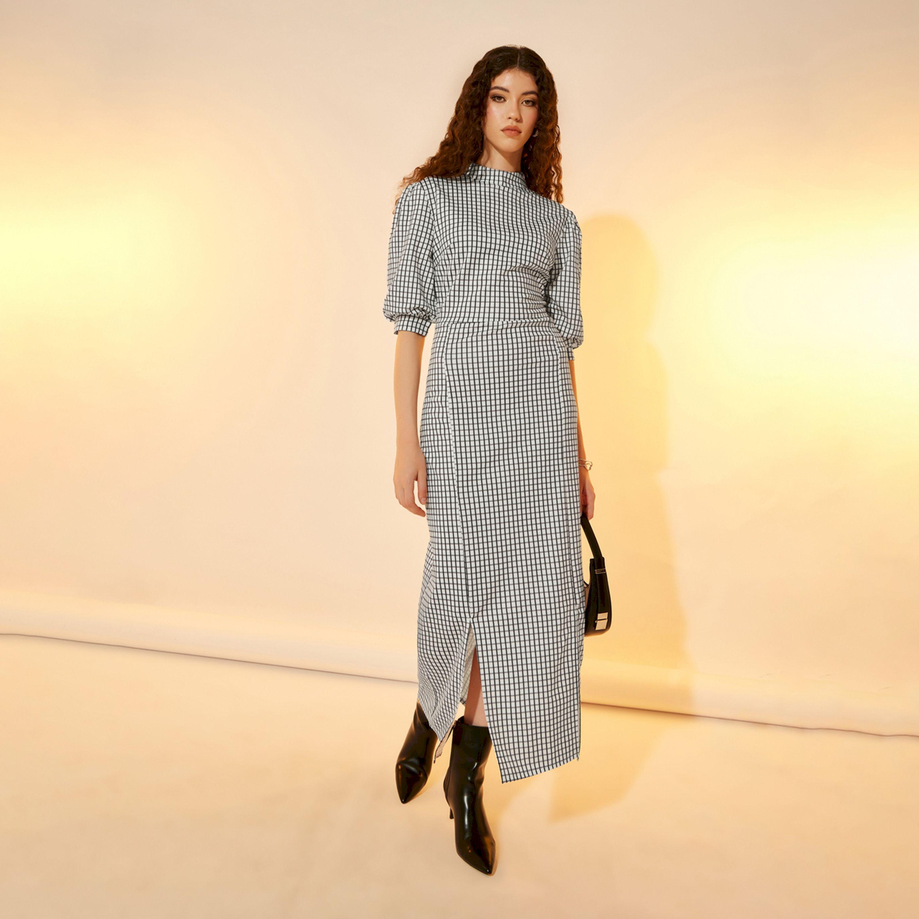 Take Two Graph Checked High Neck Maxi Dress-women-clothing-dresses-image-1