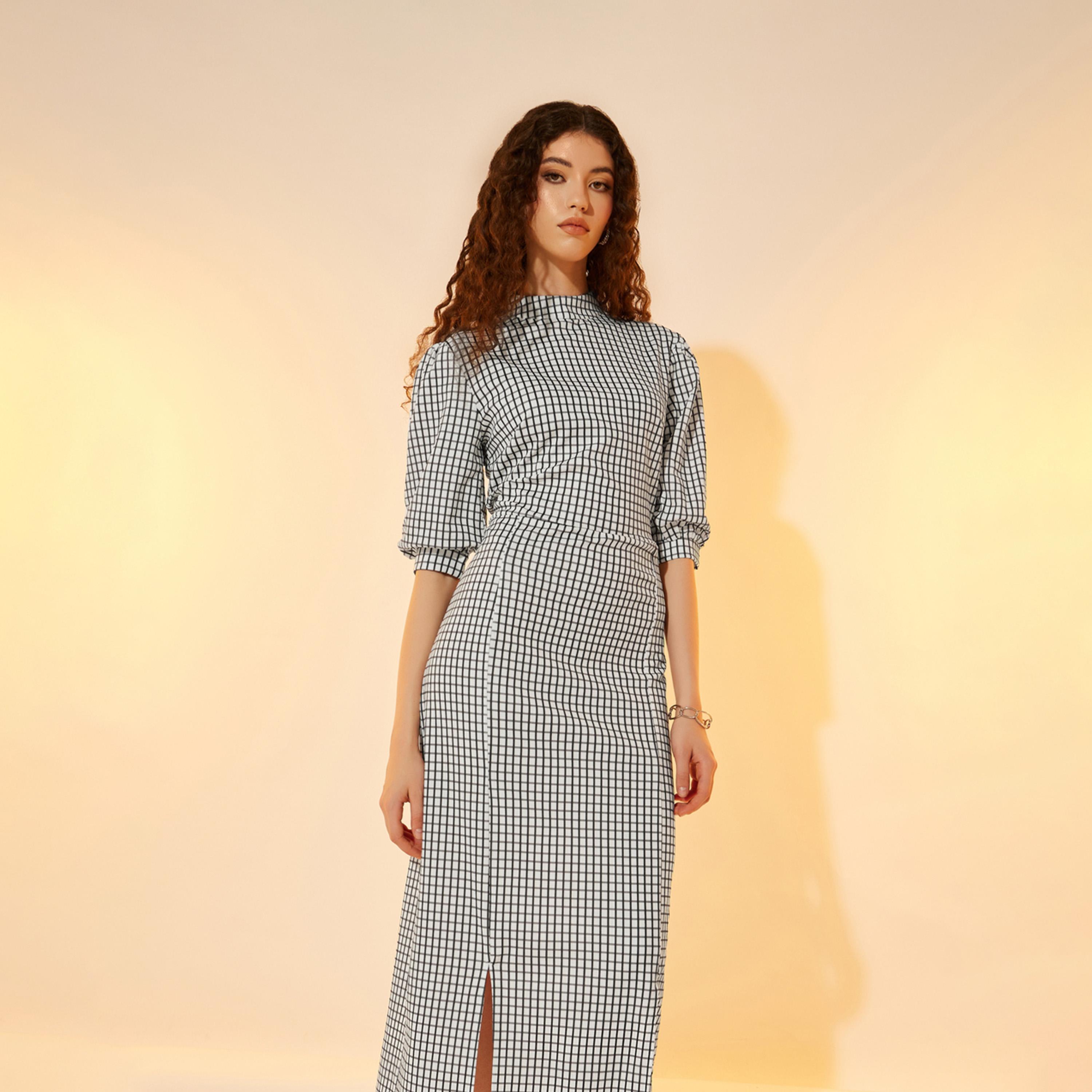 فستان طويل بياقة عالية وطبعة مربعات-women-clothing-dresses-image-3