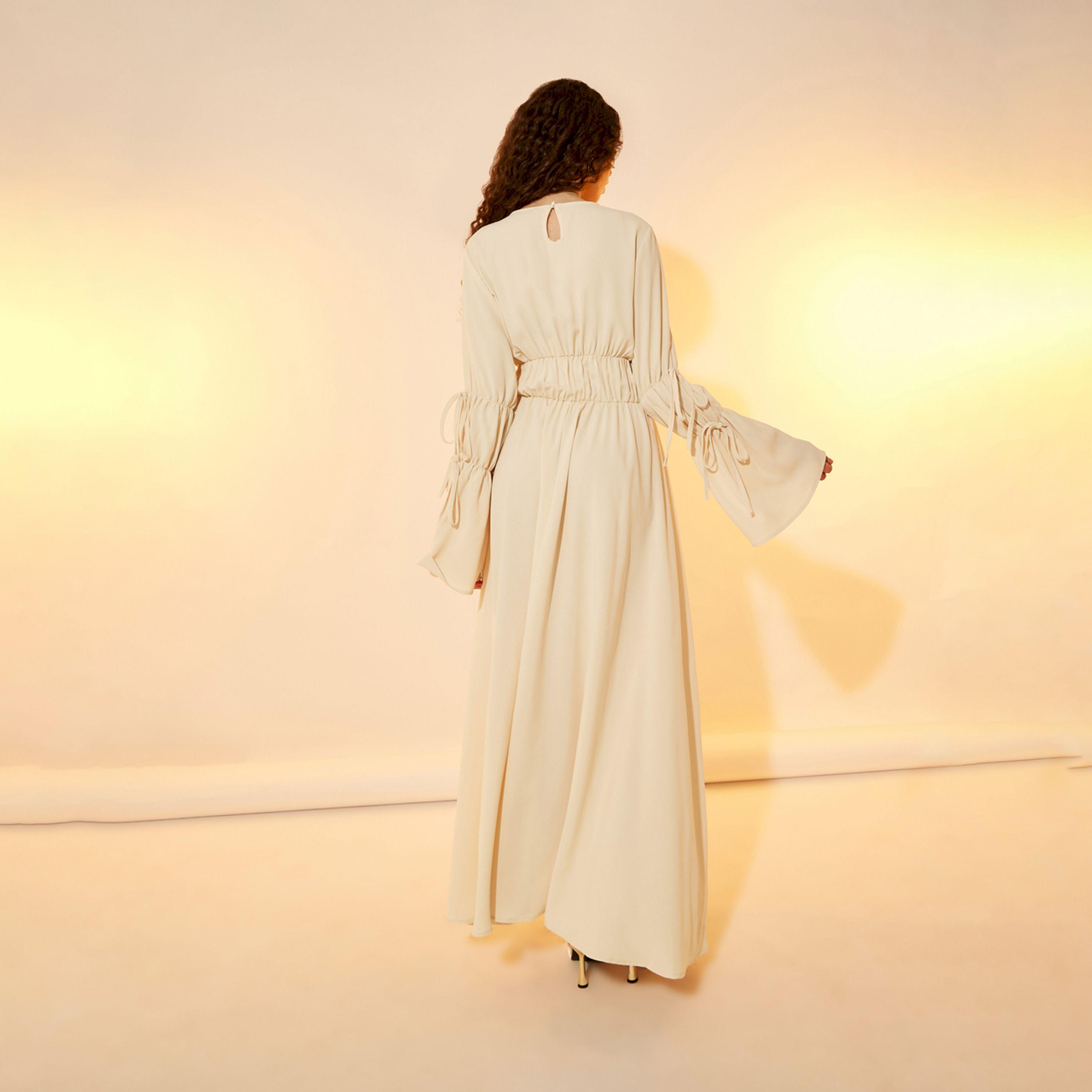 Take Two Solid Tie-Up Detail Bell Sleeves A-Line Maxi Dress-women-clothing-dresses-image-4