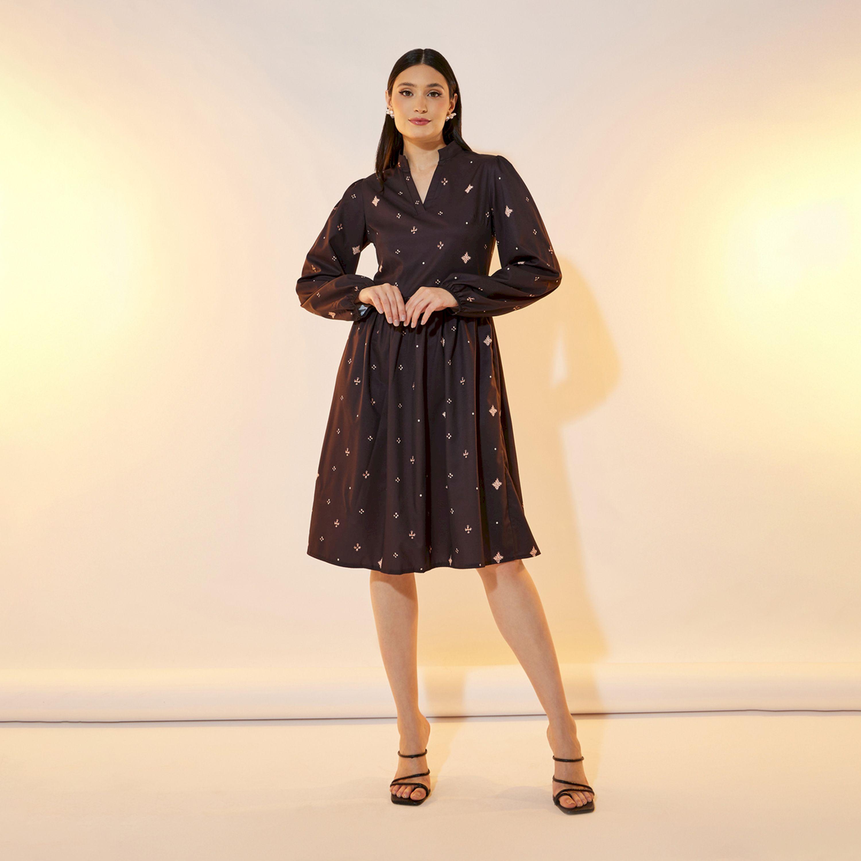 Take Two Ditsy Print V Neck A-Line Knee Length Dress-women-clothing-dresses-image-4