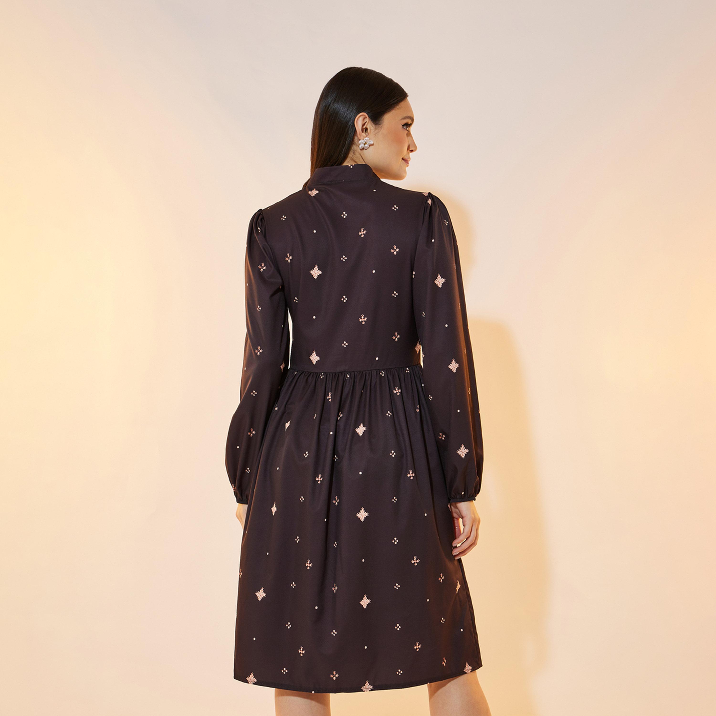 Take Two Ditsy Print V Neck A-Line Knee Length Dress-women-clothing-dresses-image-6