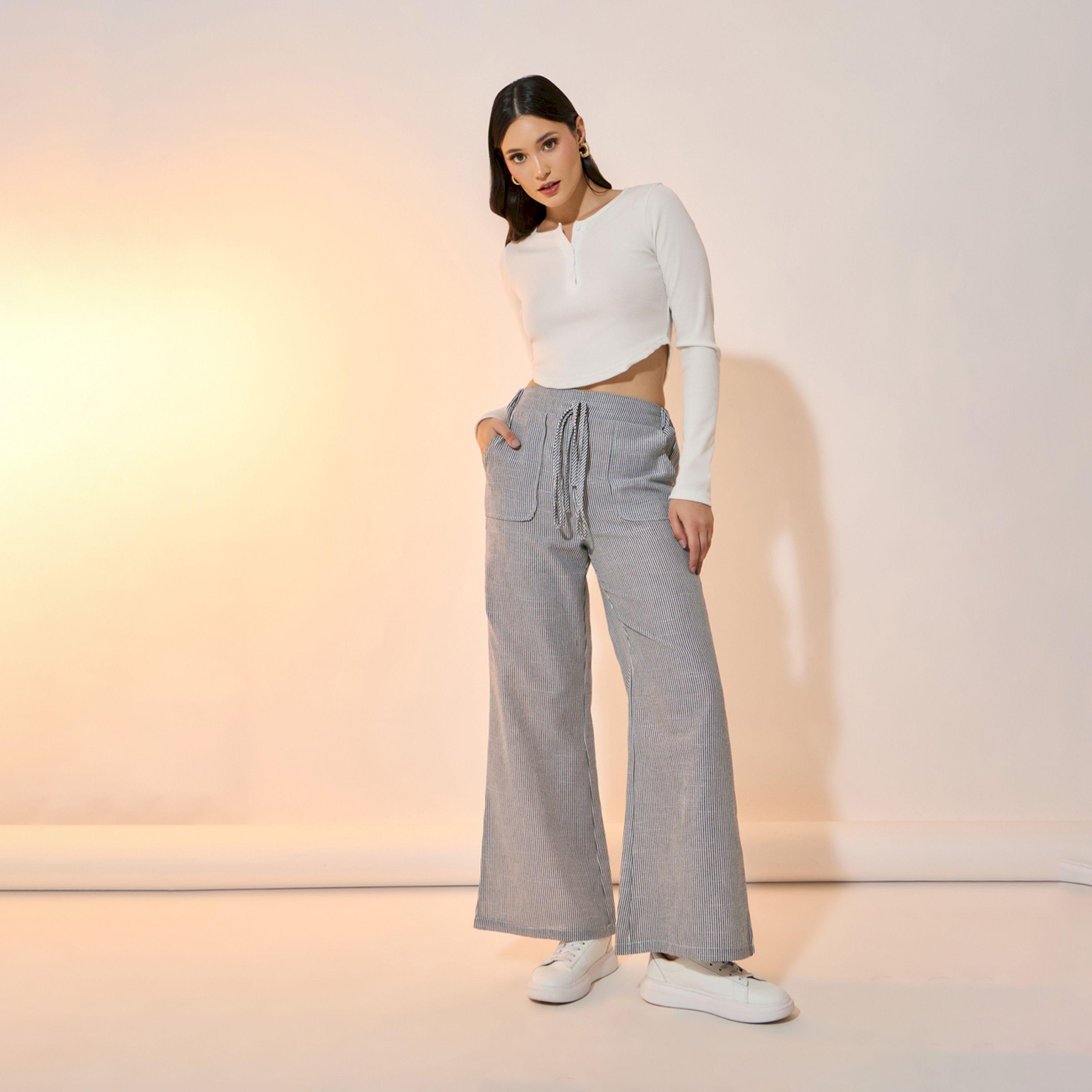 بنطال بأرجل واسعة ورباط خصر-women-clothing-bottoms-trousers-image-1