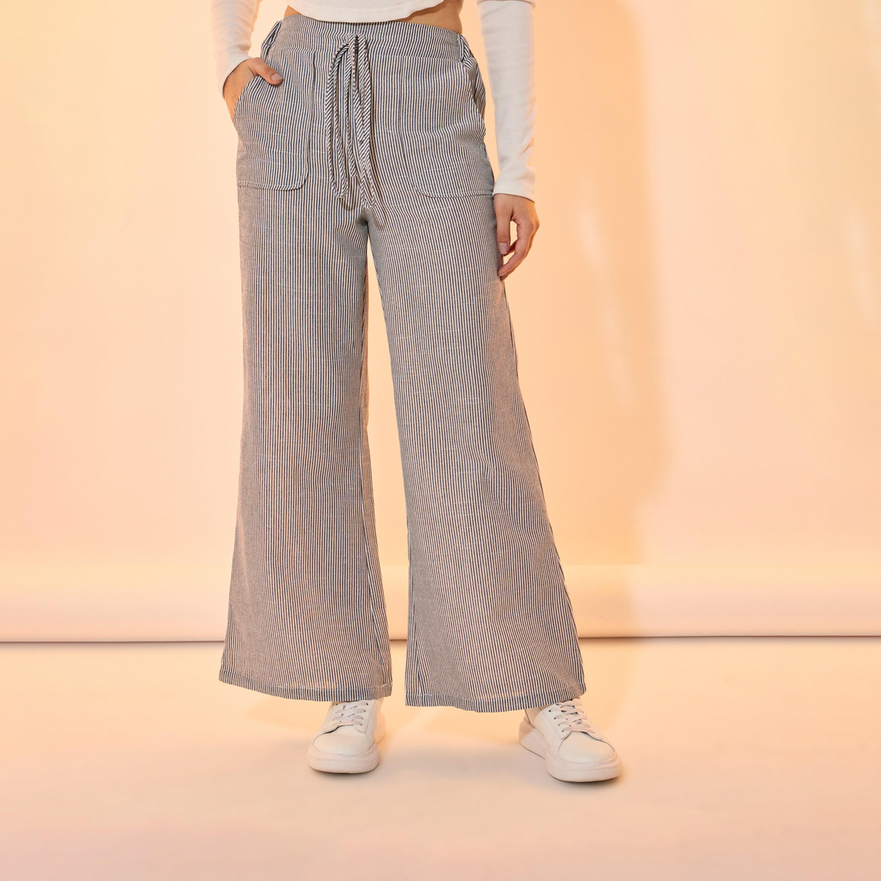Take Two Striped Pocket Detail Wide Leg Pants with Drawstring-women-clothing-bottoms-trousers-image-2