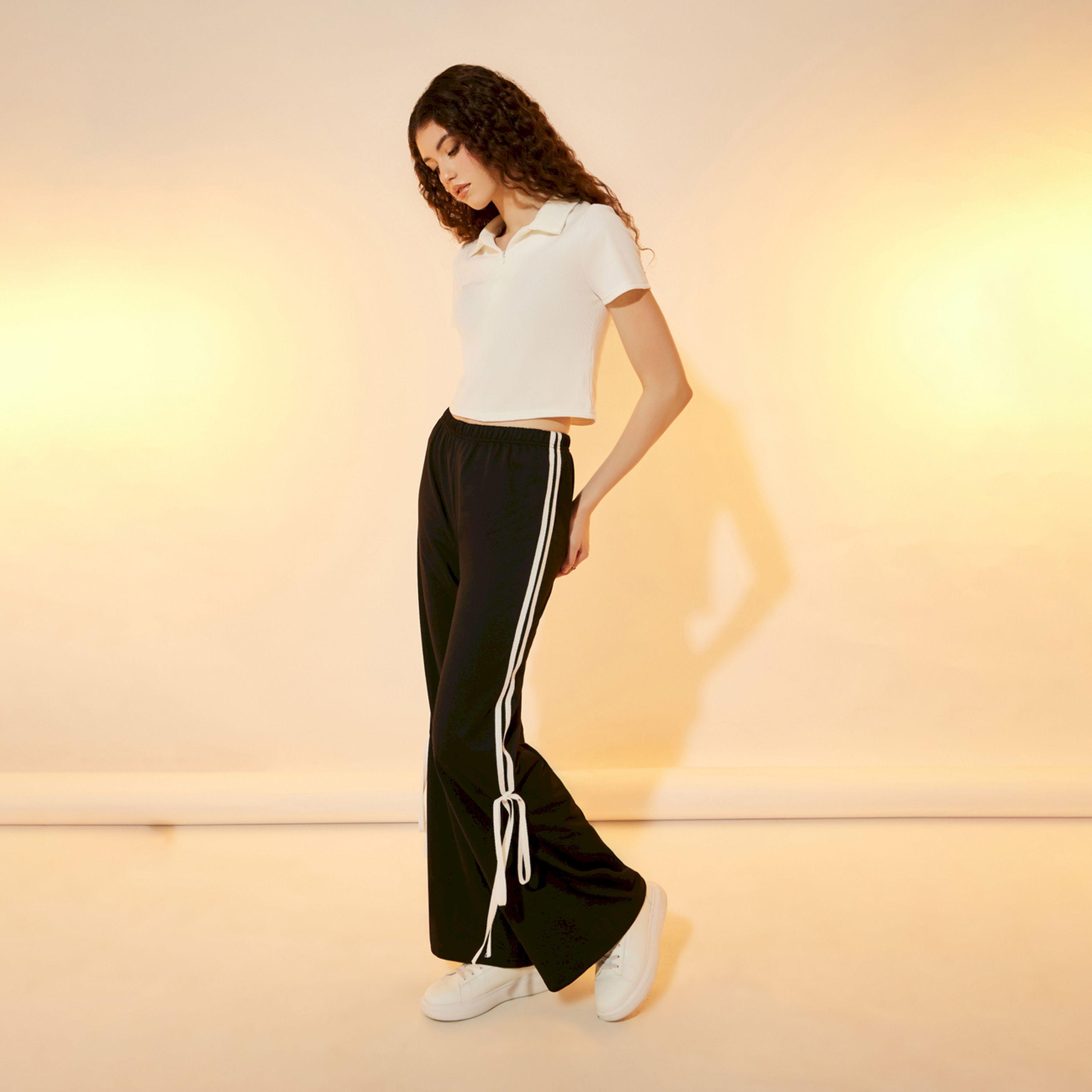 بنطال بأرجل واسعة وأشرطة جانية مع أربطة-women-clothing-bottoms-trousers-image-1