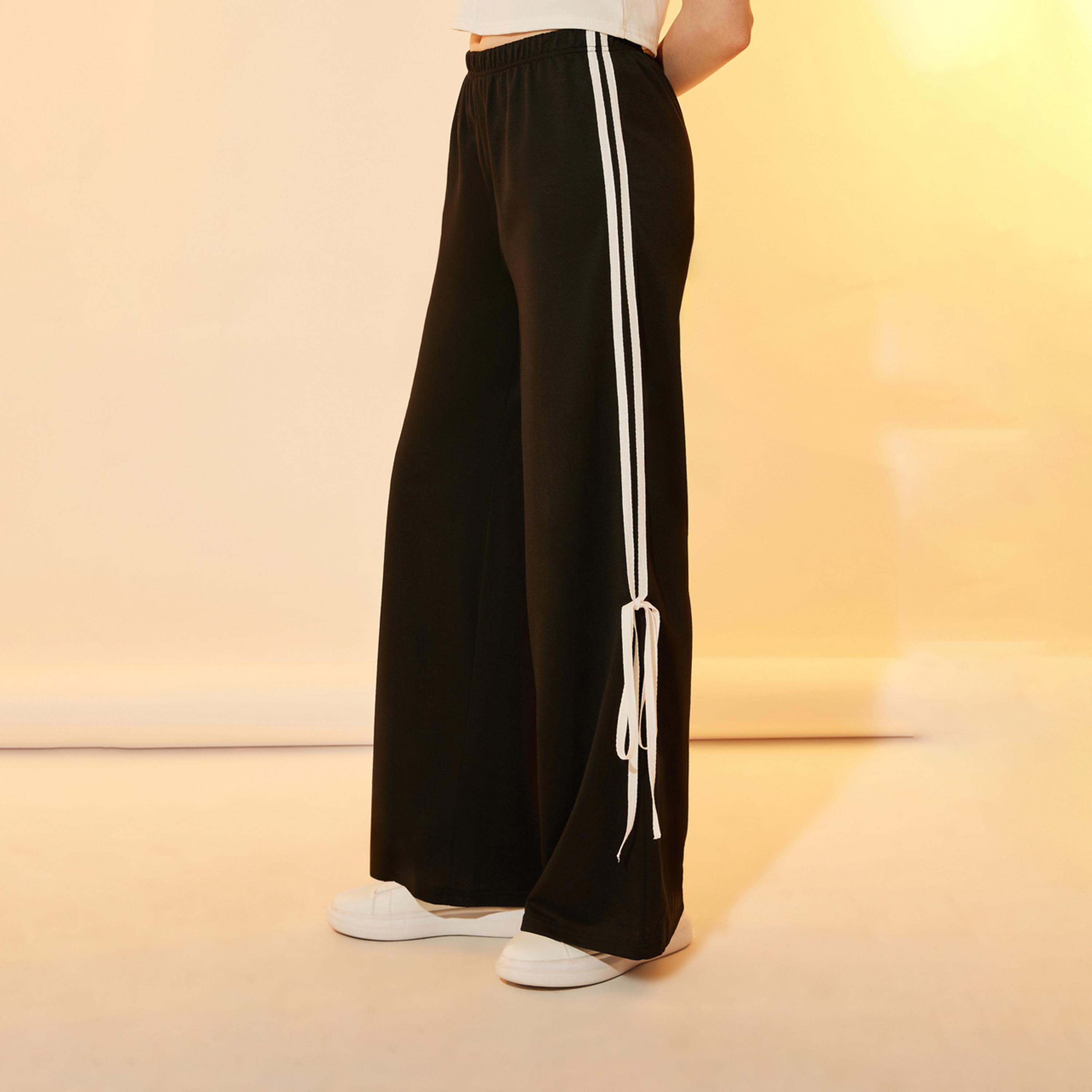 بنطال بأرجل واسعة وأشرطة جانية مع أربطة-women-clothing-bottoms-trousers-image-2