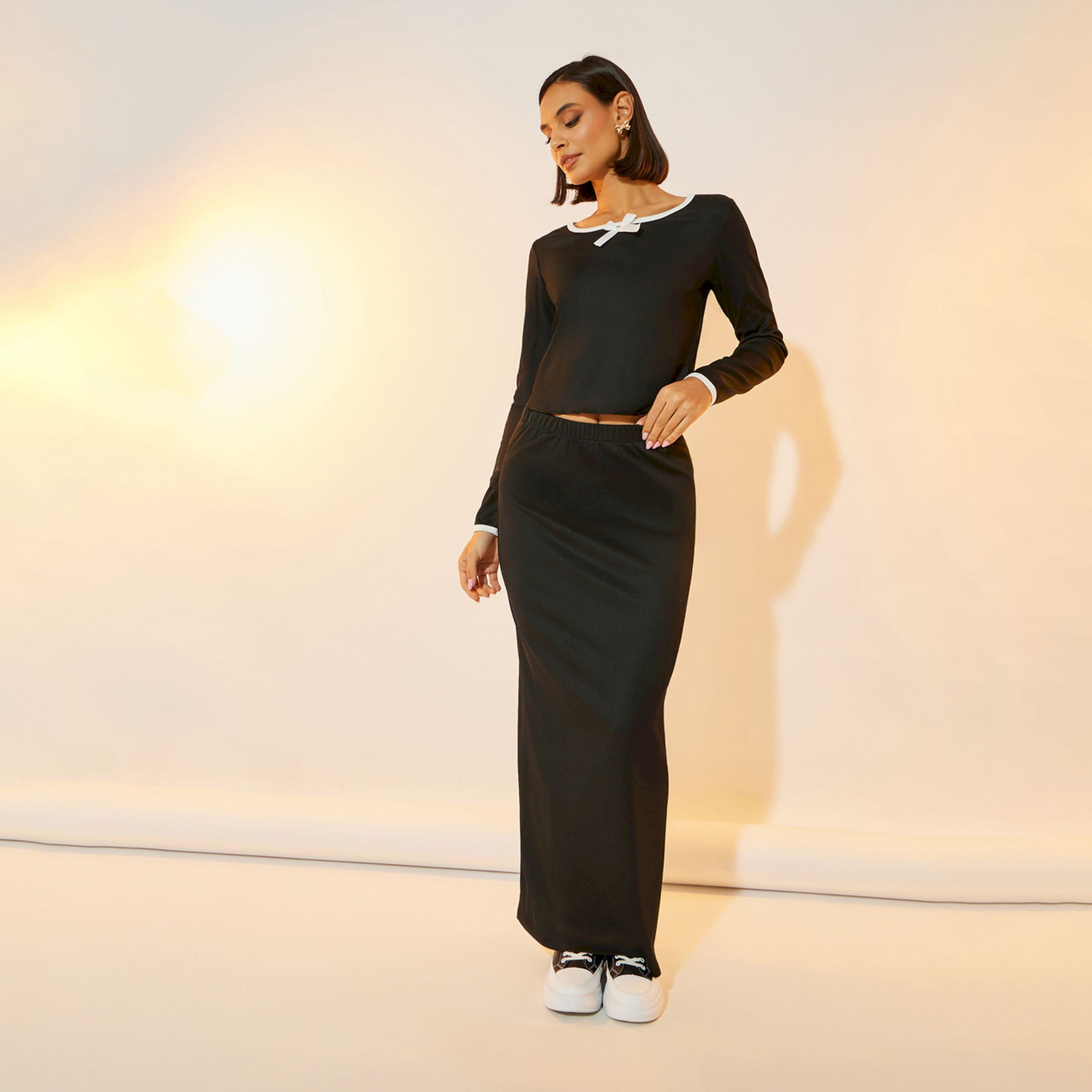 Take Two Contrast Edge Ribbed Crop Top and Maxi Skirt Co-Ords-women-clothing-coordsets-image-1