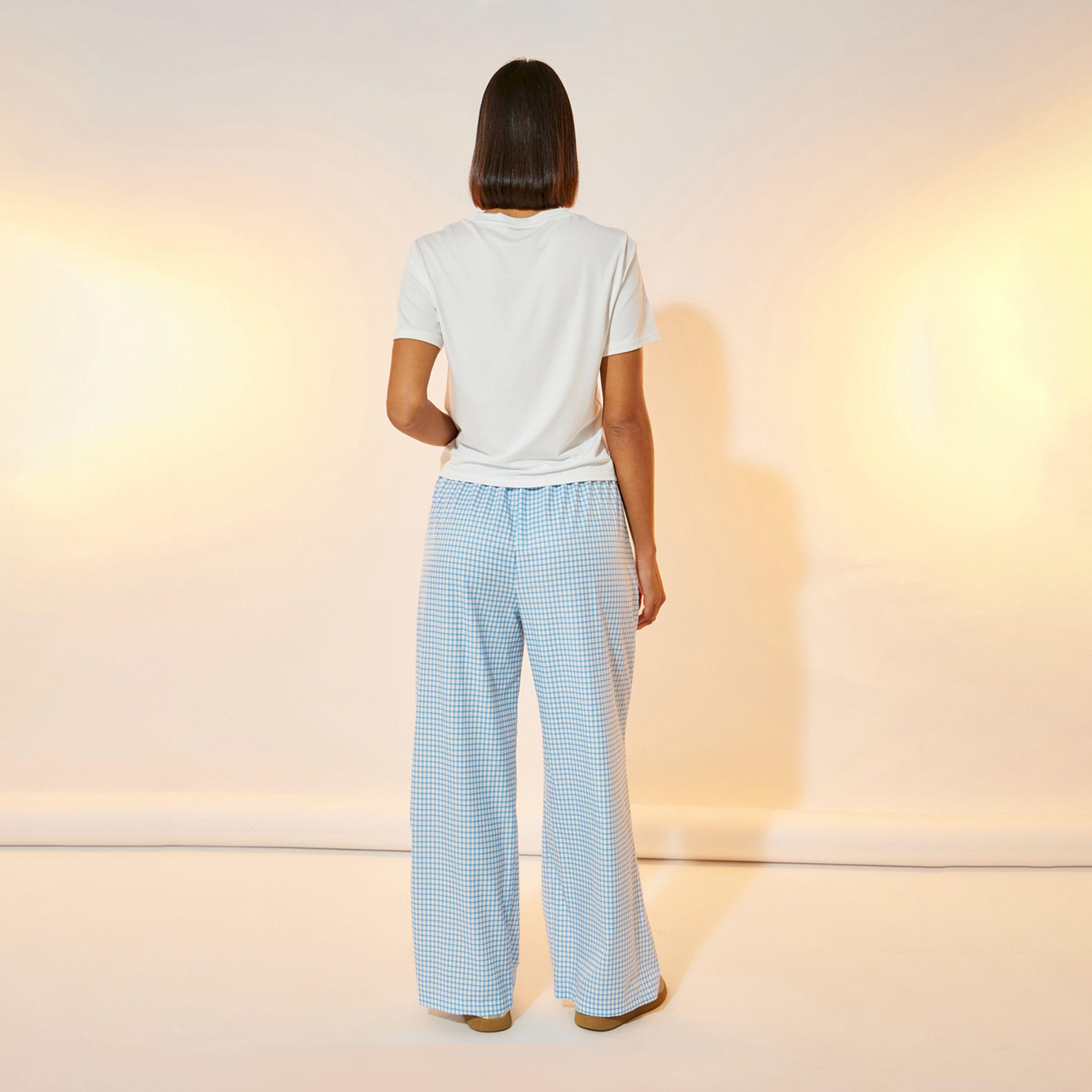 Take Two Graphic Print Round Neck T-Shirt and Gingham Check Pants Co-Ords-women-clothing-coordsets-image-6