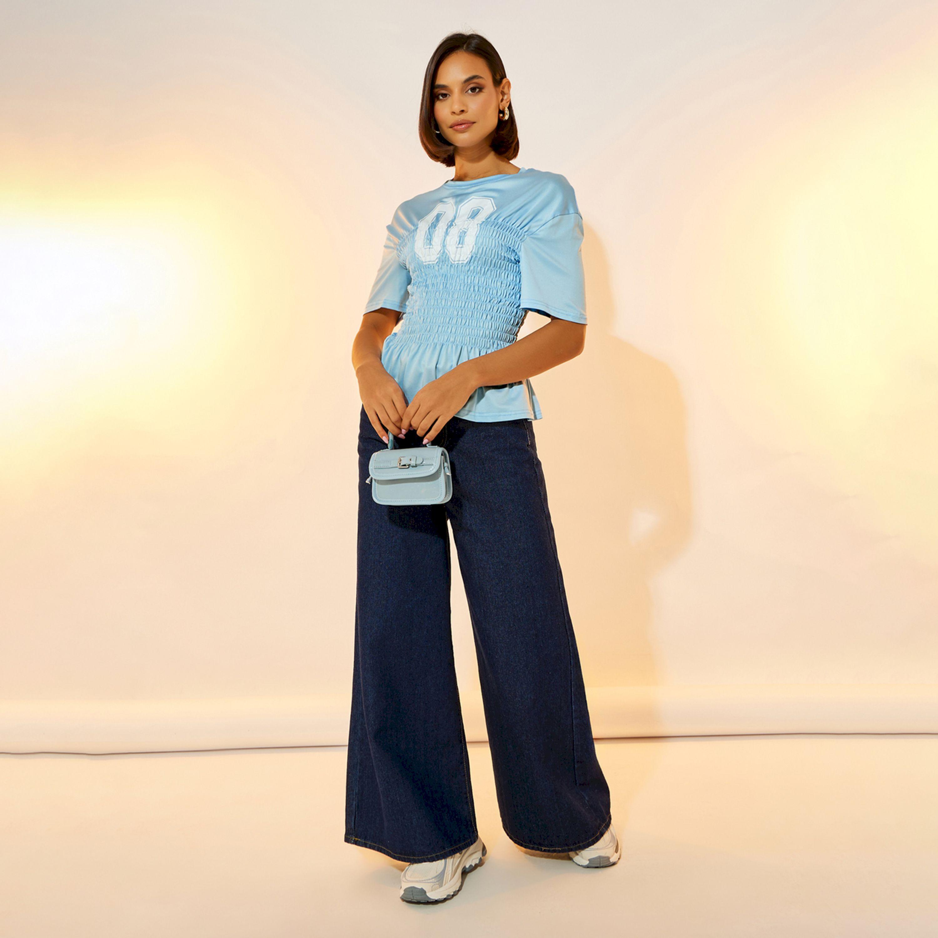 Take Two Graphic Print Round Neck Smocking Detail T-Shirt-women-clothing-tshirts-image-2